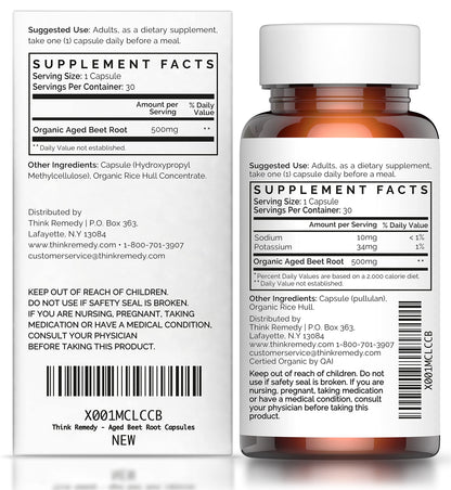 Think Remedy Aged Beet Root Capsules - Beet Pills for Stamina - Organic Beet Root Powder