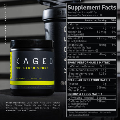 Kaged Athletic Sport Pre Workout Powder | Mango Lime | Energy Supplement for Endurance