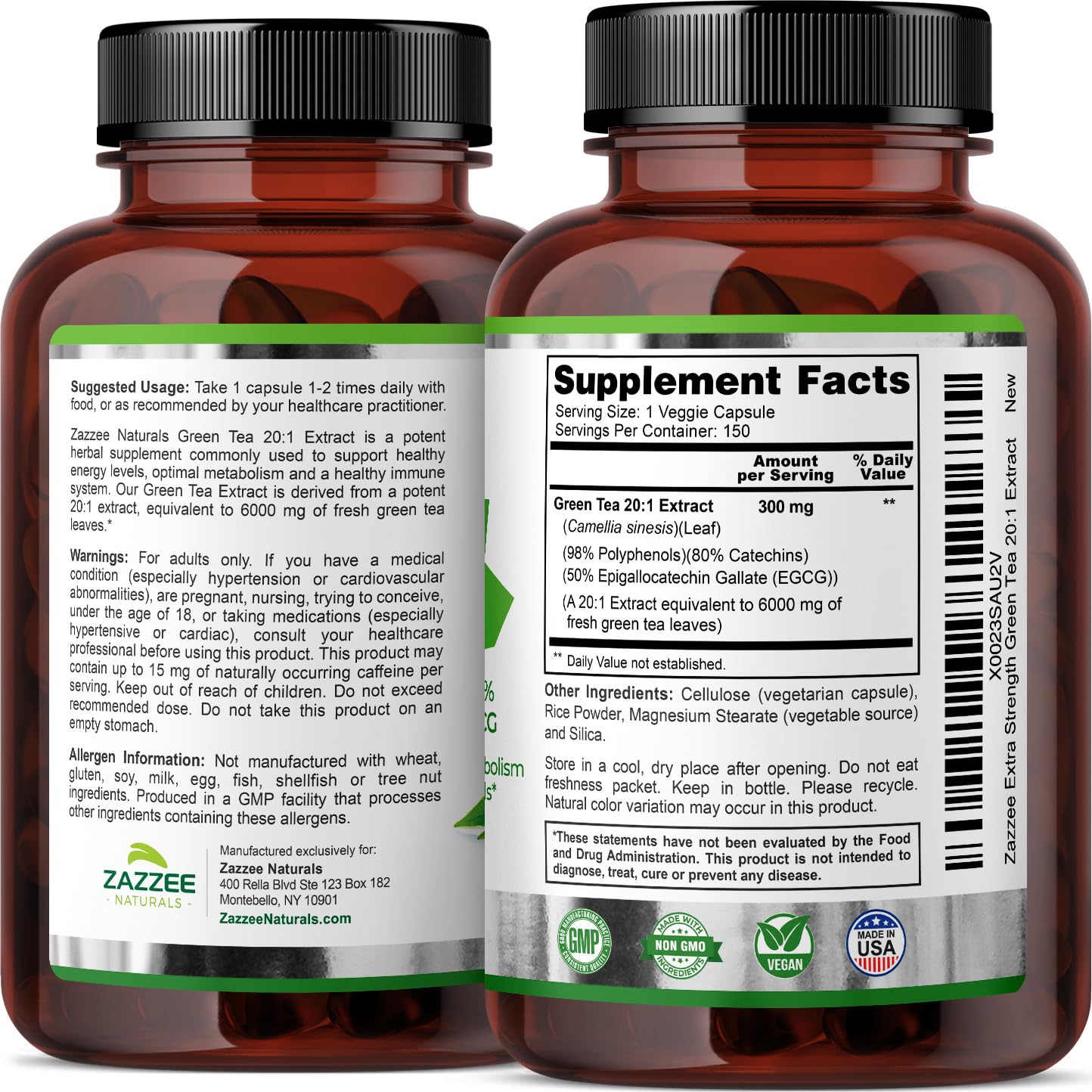 Zazzee Extra Strength Green Tea 20:1 Extract, 6000 mg Strength, 50% EGCG