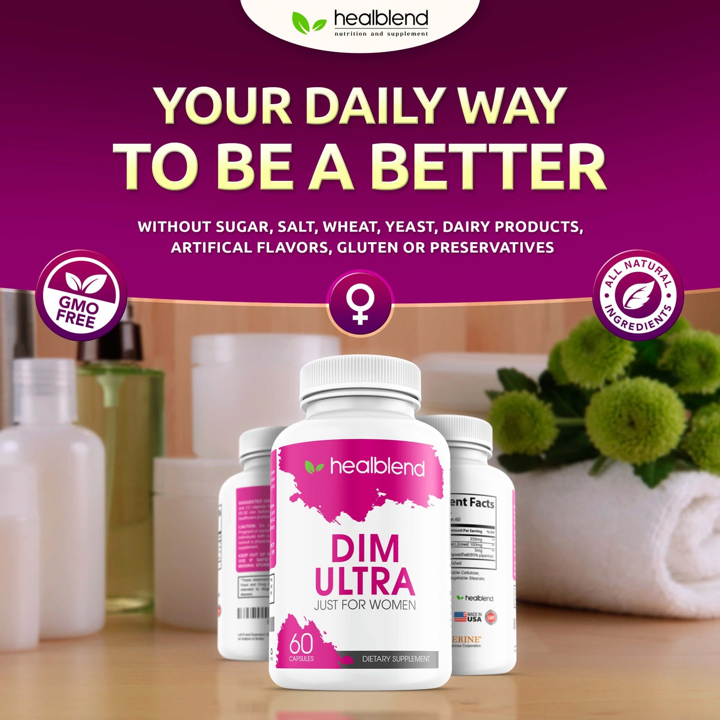 healblend DIM Ultra Dietary Supplement 350mg with Bioperine, Diindolylmethane