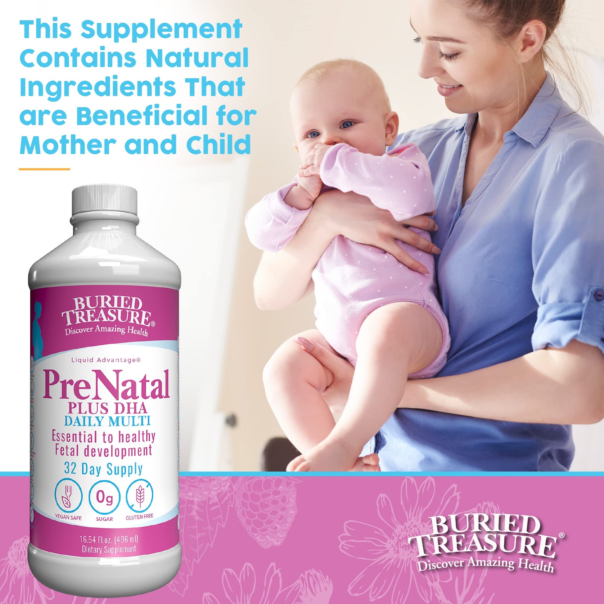 Buried Treasure Prenatal Plus DHA Complete, 16 oz, Natural DHA Omega3 Iron Buried Treasure