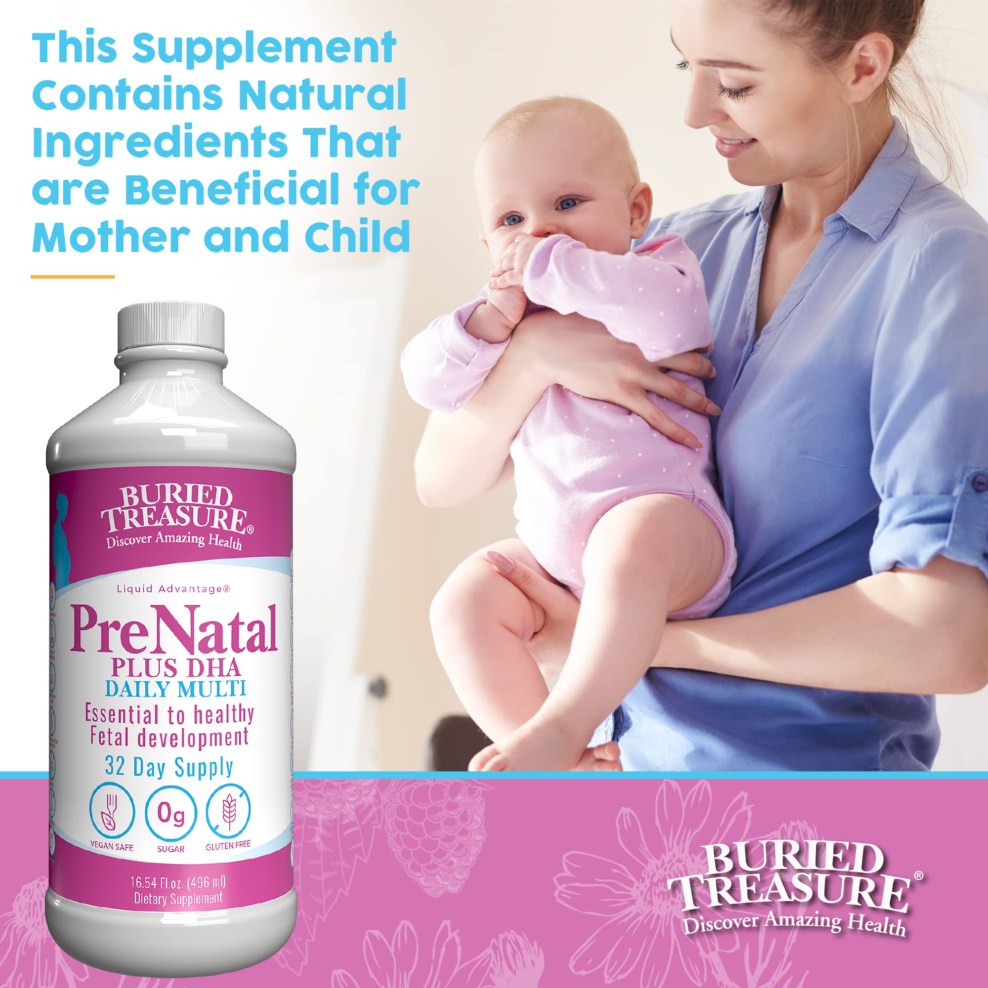 Buried Treasure Prenatal Plus DHA Complete, 16 oz, Natural DHA Omega3 Iron Buried Treasure