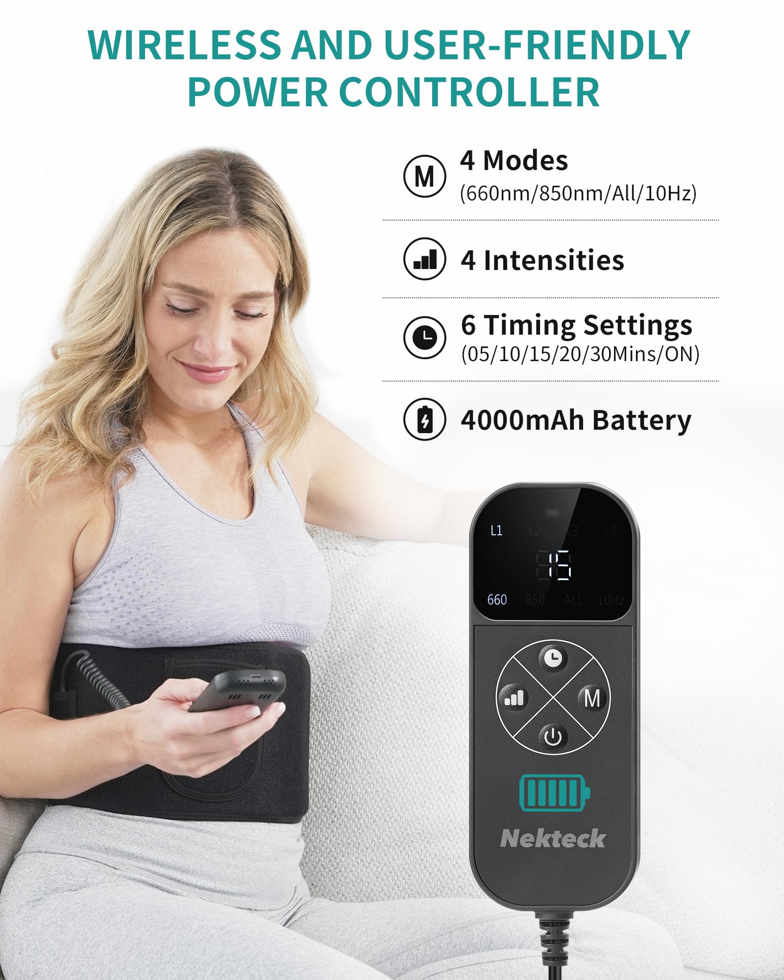 Nekteck Red Light Therapy Belt for Body, Wireless Near-Infrared Light Pad for Pain Relief, Inflammation Nekteck