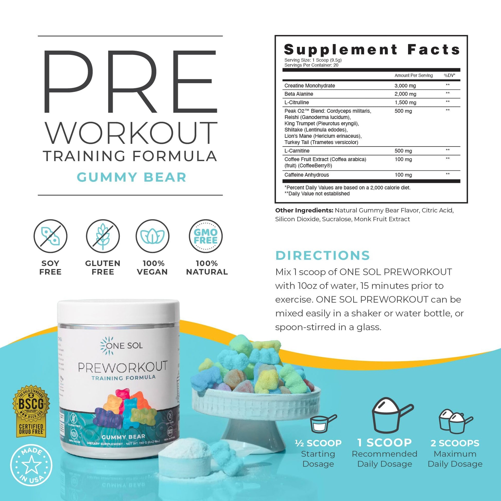 One Sol Pre-Workout for Women, Enhanced Pump & Focus, No Jitters Or Crash, Natural One Sol