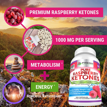 FRESH HEALTHCARE Pure 100% Raspberry Ketones Max 1000mg Per Serving - 3 Month