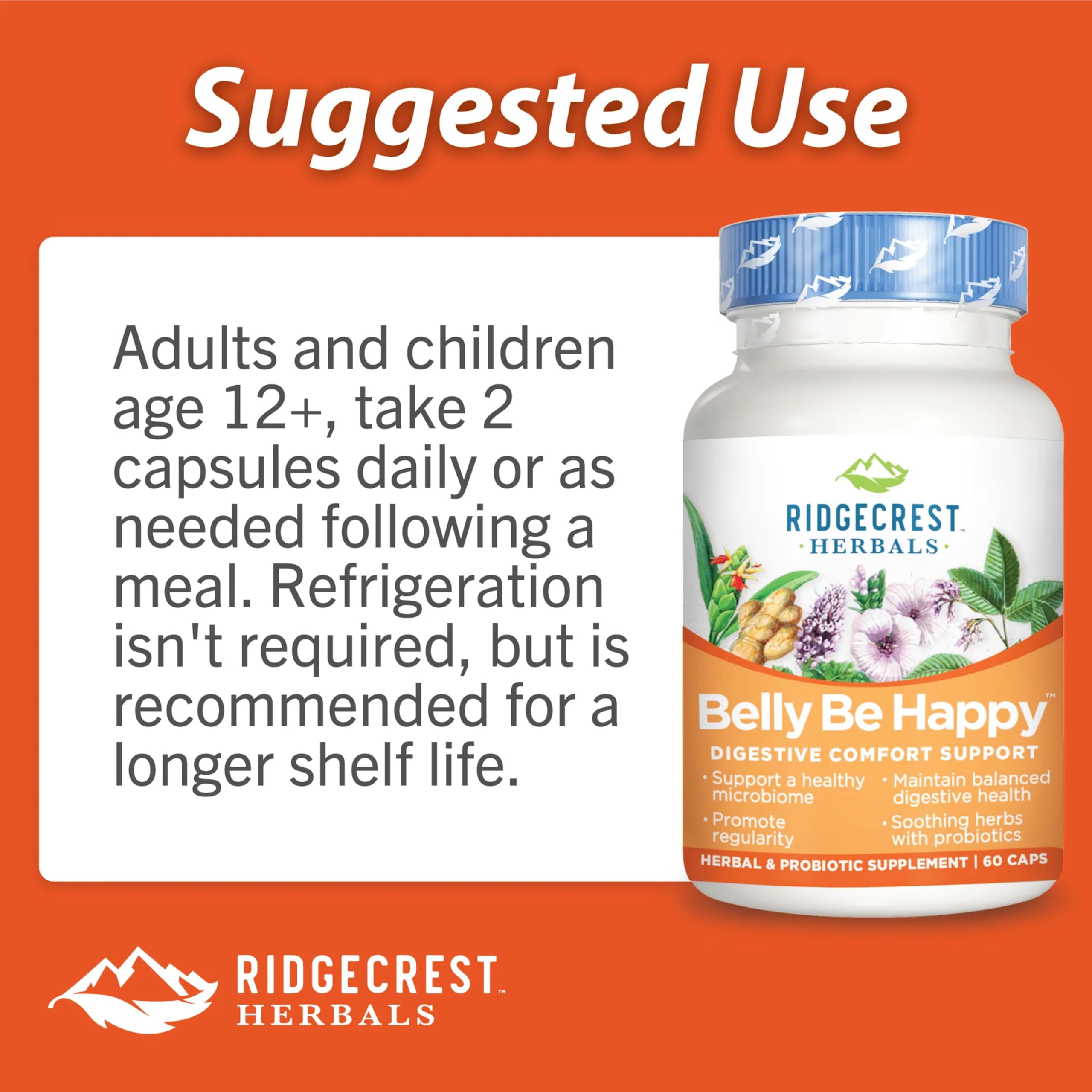 RidgeCrest Herbals Belly Be Happy - 60 Capsules - Digestive Comfort Support - Non-GMO RidgeCrest Herbals