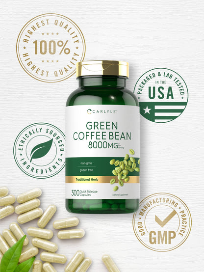 Carlyle Green Coffee Bean Extract | 8000 mg | 300 Capsules | Non-GMO and Gluten Free