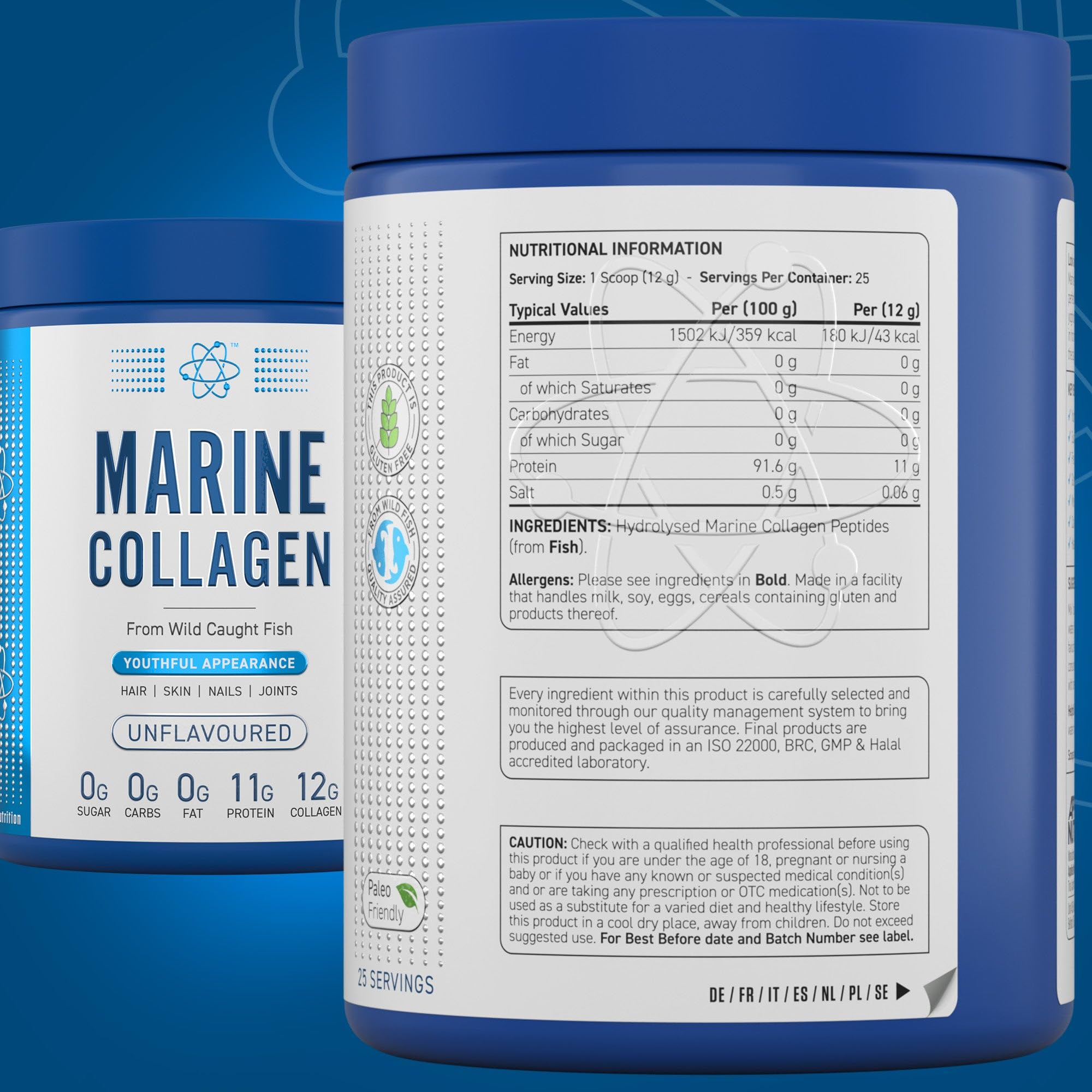 Applied Nutrition Marine Collagen Powder - Hydrolysed Collagen Protein, Healthy Skin, Hair, Nails Applied Nutrition