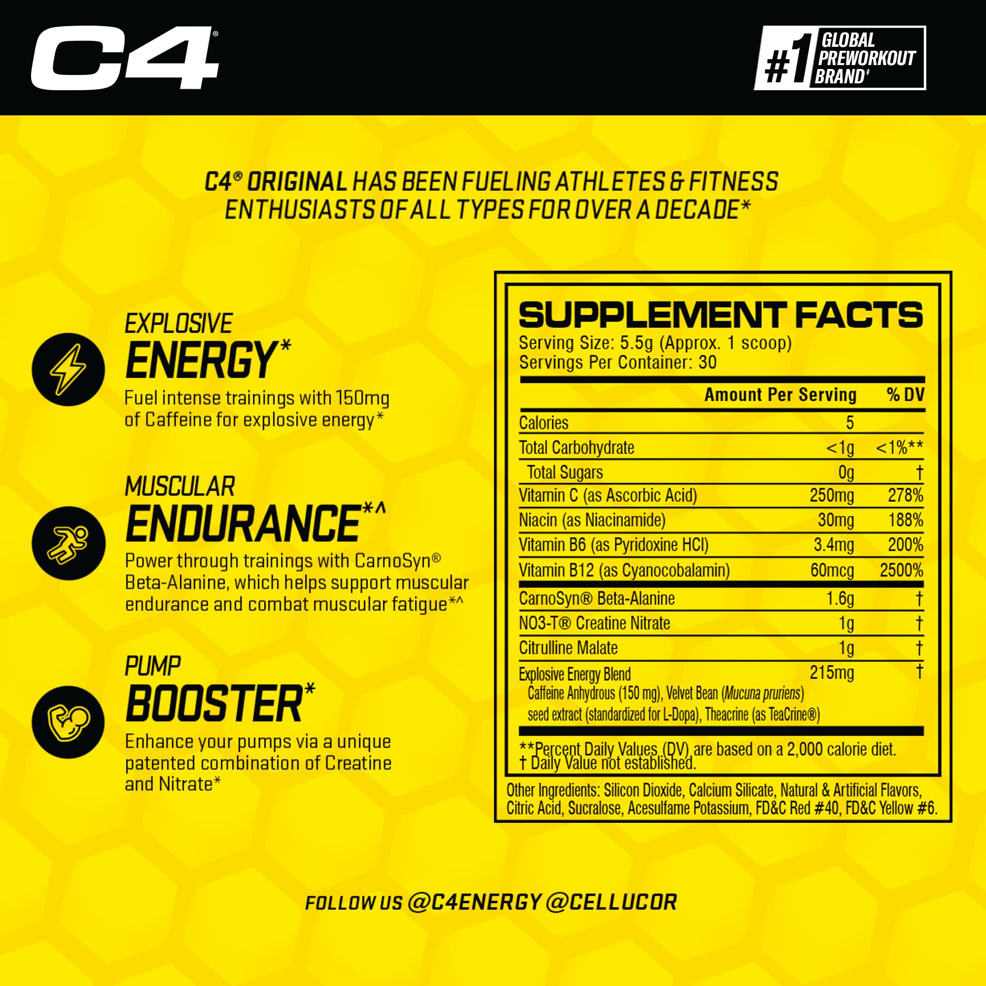 Cellucor C4 Original Pre Workout Powder Strawberry Watermelon Ice Sugar Free Preworkou Cellucor