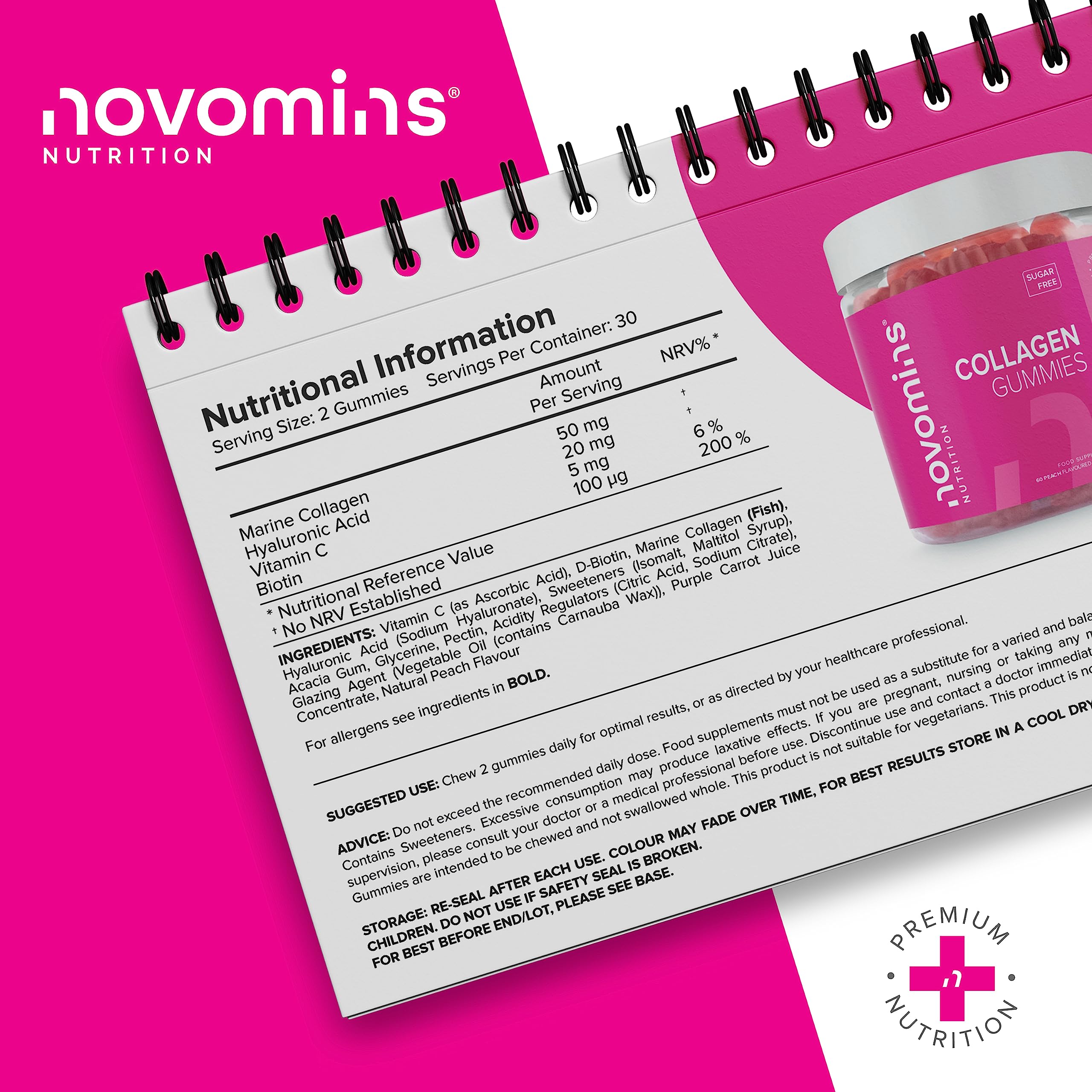 Collagen Gummies - Sugar Free Marine Collagen Gummies - Superior Type 1 Hydrolysed Collagen novomins