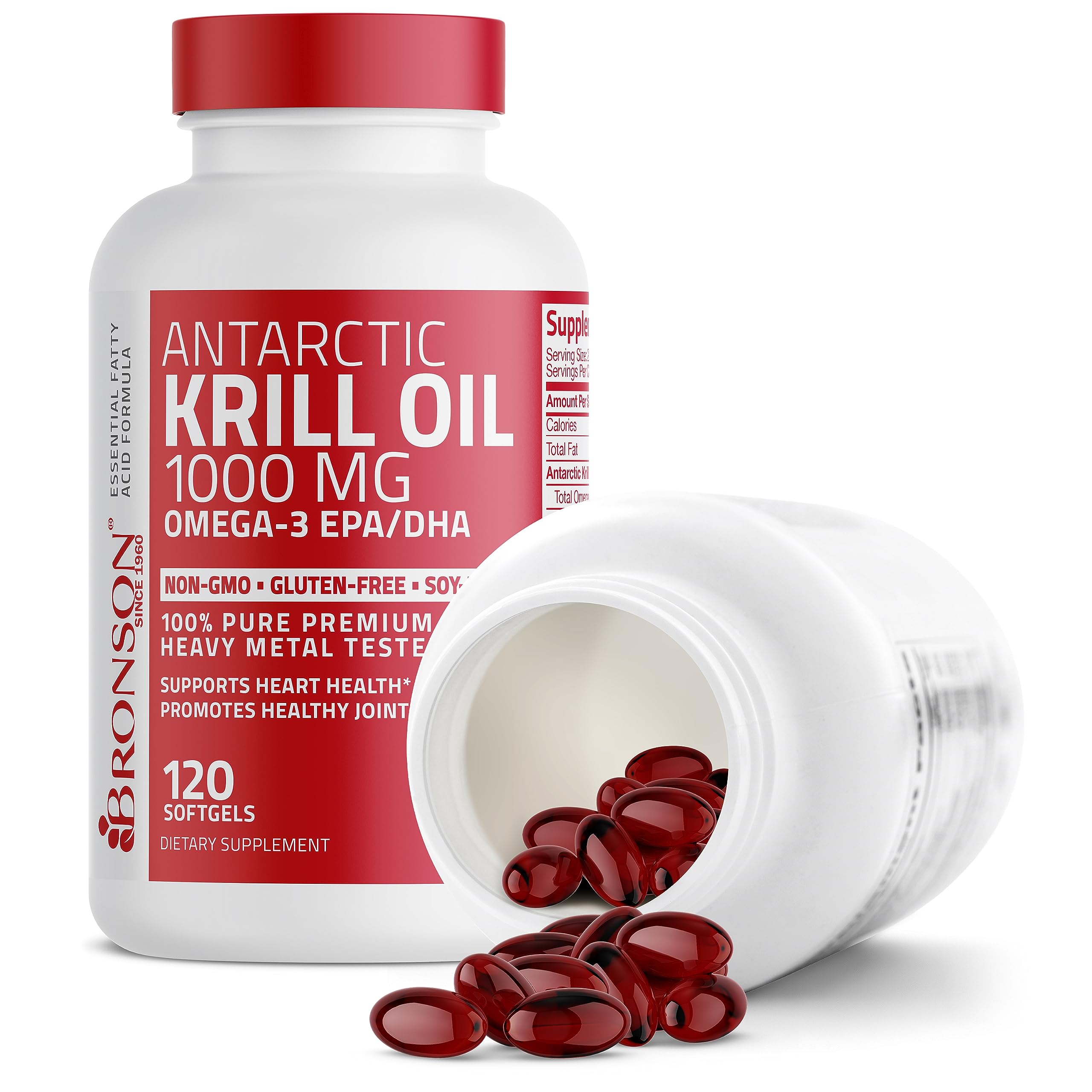 Bronson Antarctic Krill Oil 1000 mg with Omega-3s EPA, DHA, Astaxanthin and Phospholip Bronson