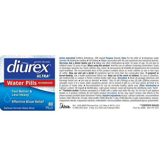 Diurex Ultra Re-Energizing Water Pills - Relieve Water Bloat - Feel Better Less Heavy