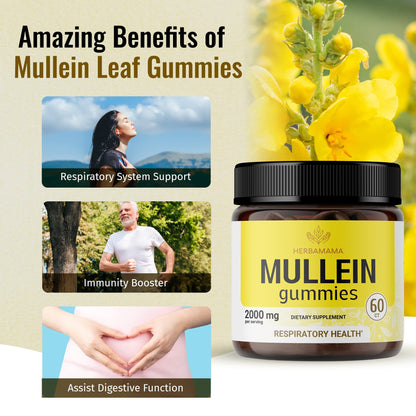 HERBAMAMA Mullein Gummies - Mullein Leaf Dietary Supplement for Respiratory