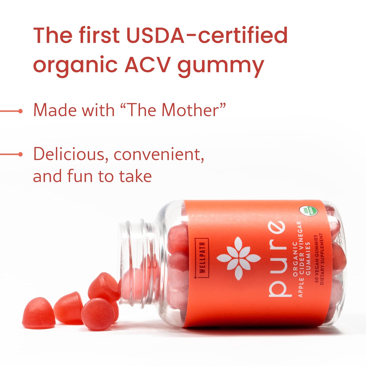 WellPath ACV Gummies with The Mother - USDA Organic, Vegan, Raw Apple Cider Vinegar