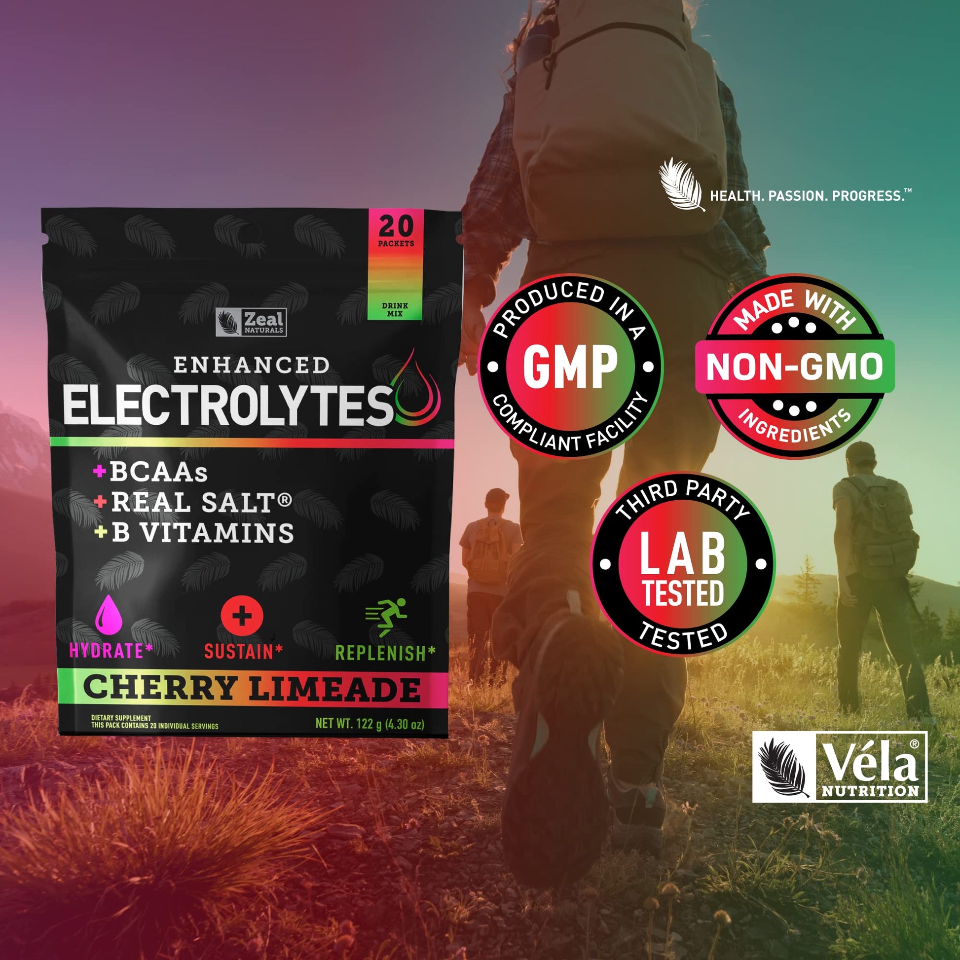 Enhanced Powder Stick Packs (Cherry Limeade- 20 Packets) Sugar Free + BCAA B Zeal Naturals