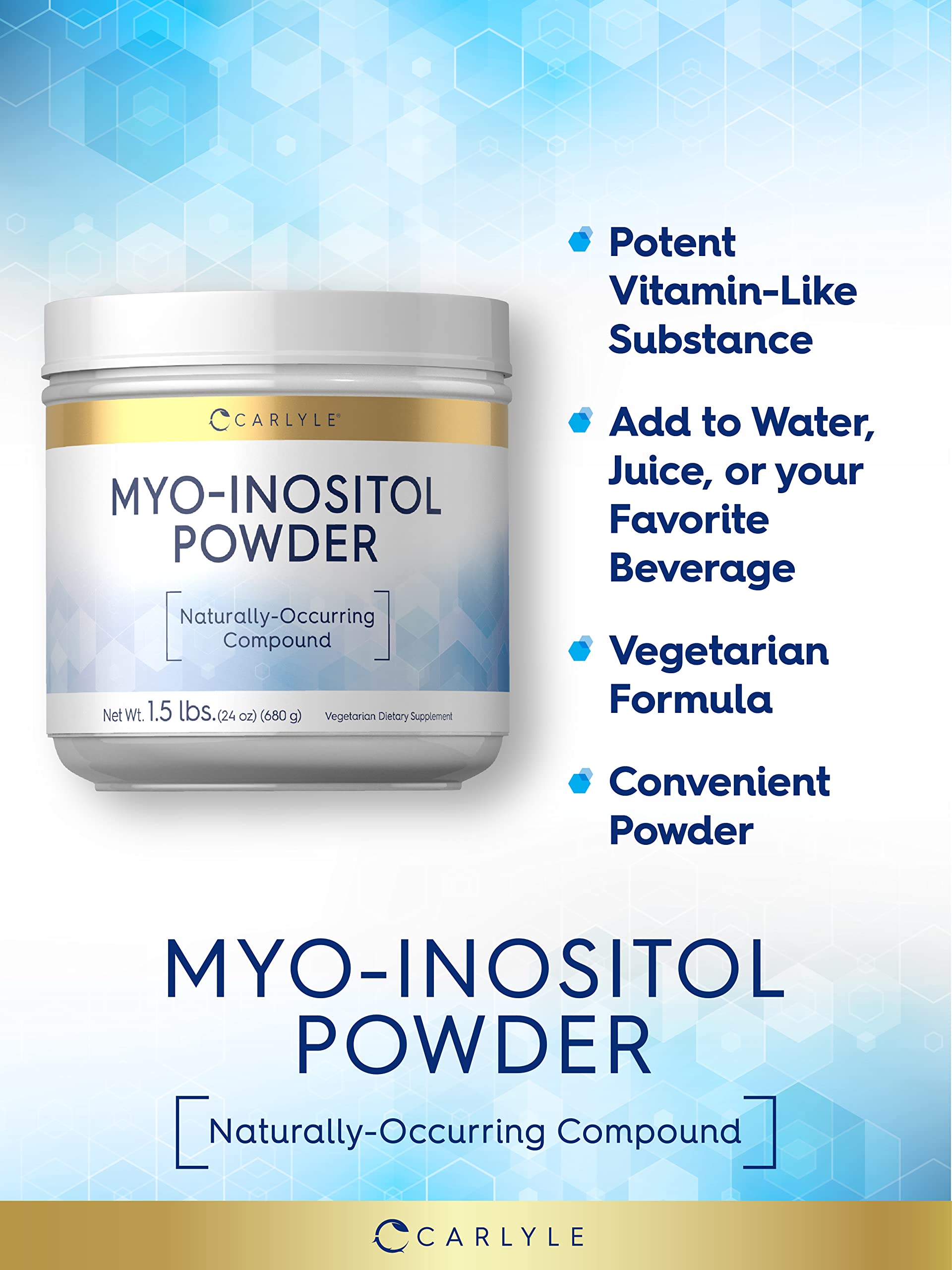 Carlyle Myo-Inositol Powder Supplement | 1.5 lbs | Naturally Occuring Compound Carlyle
