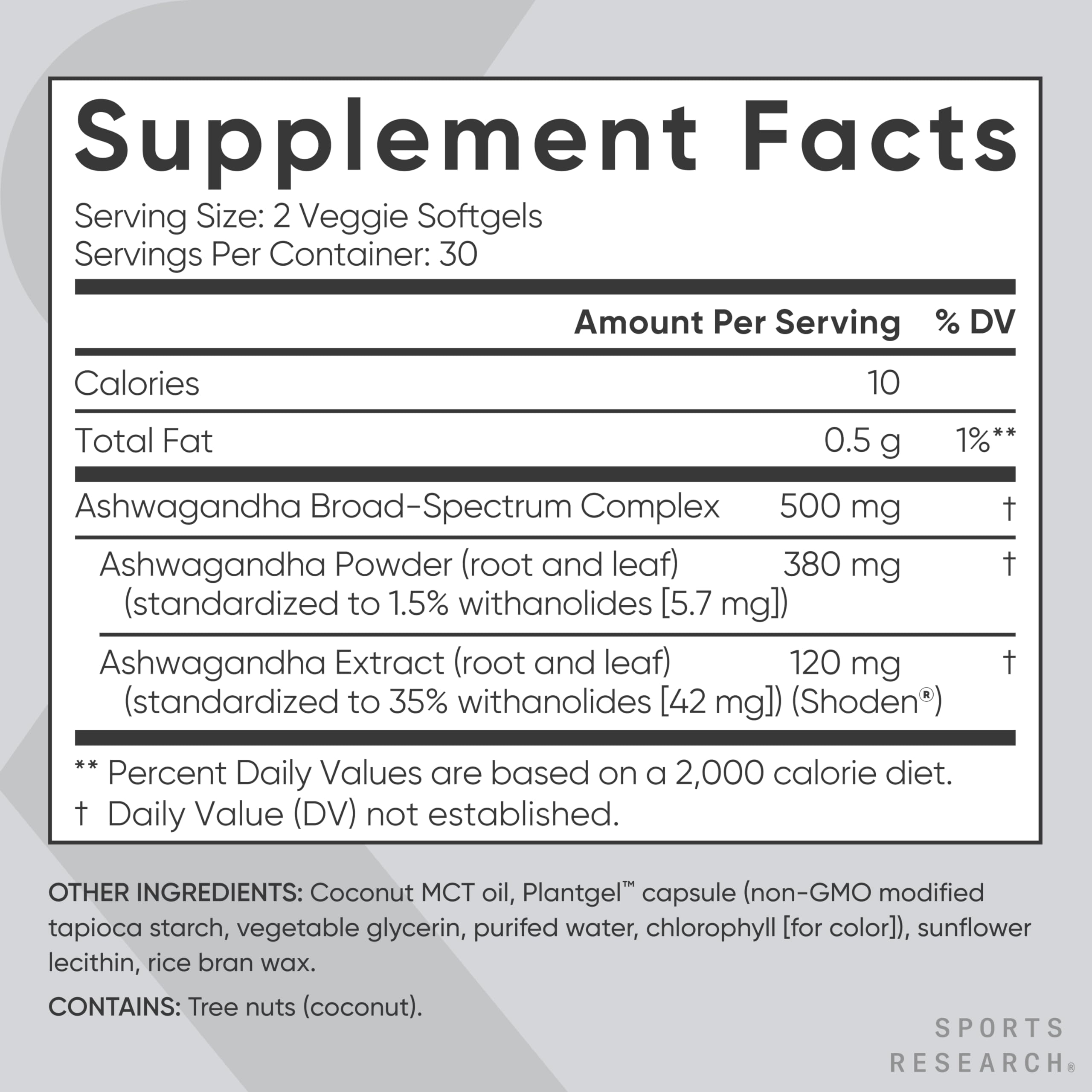 Sports Research® Ashwagandha Softgels with Coconut MCT Oil - Natural Adaptogen Sports Research