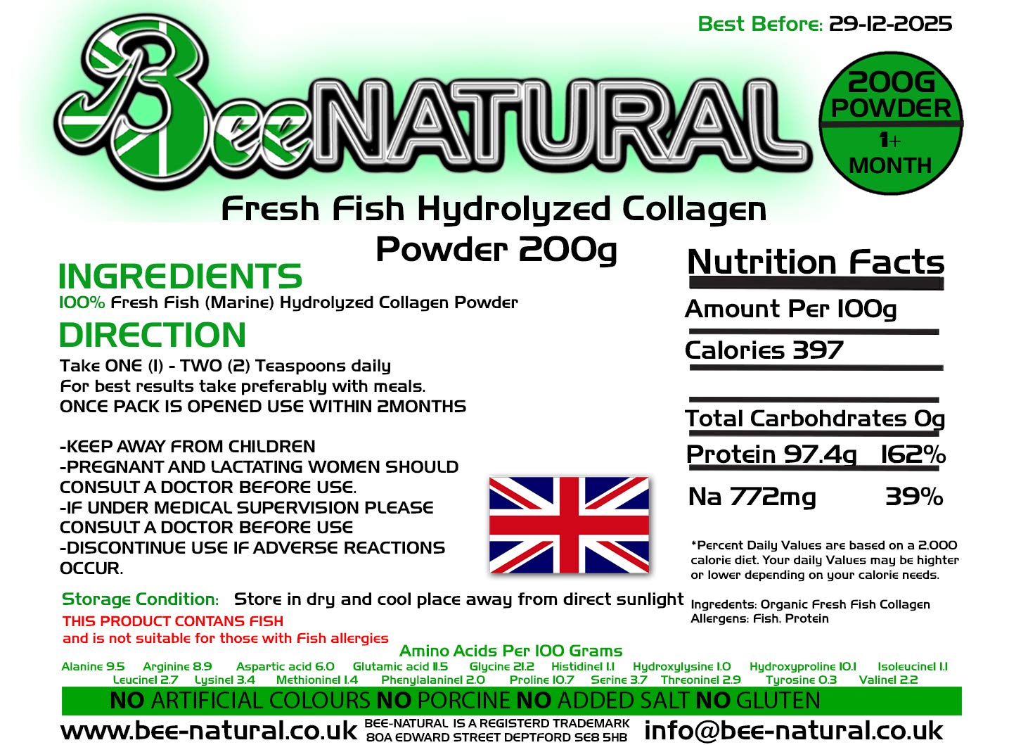 Bee-natural Hydrolyzed Marine Collagen Powder 200g Bee-natural