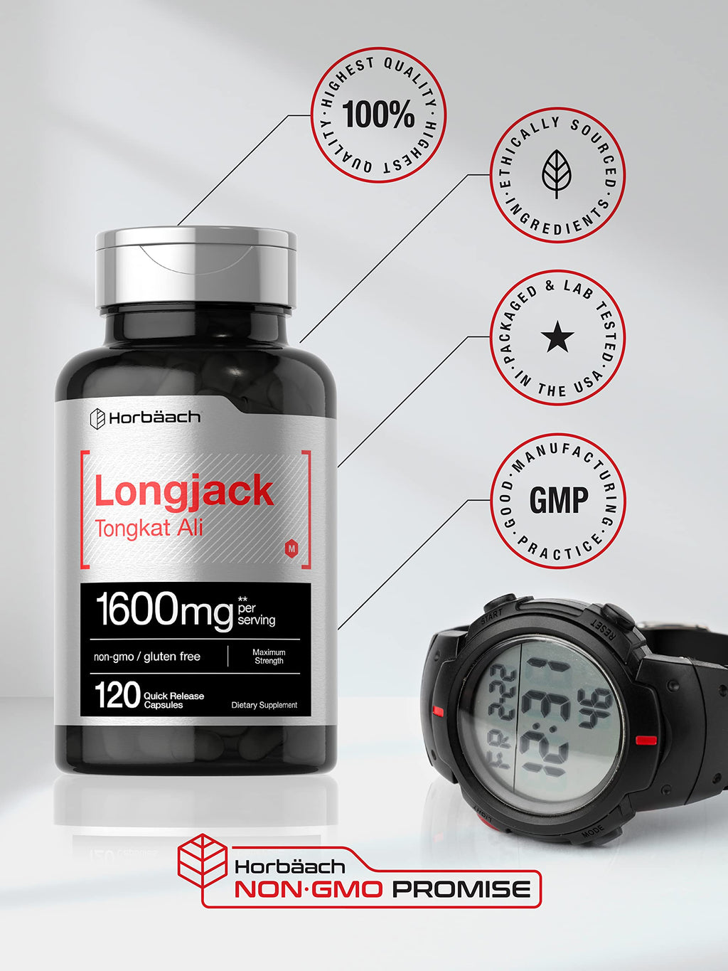 Longjack Tongkat Ali 1600 mg | 120 Capsules | Longifolia Root Extract Powder | Maximum