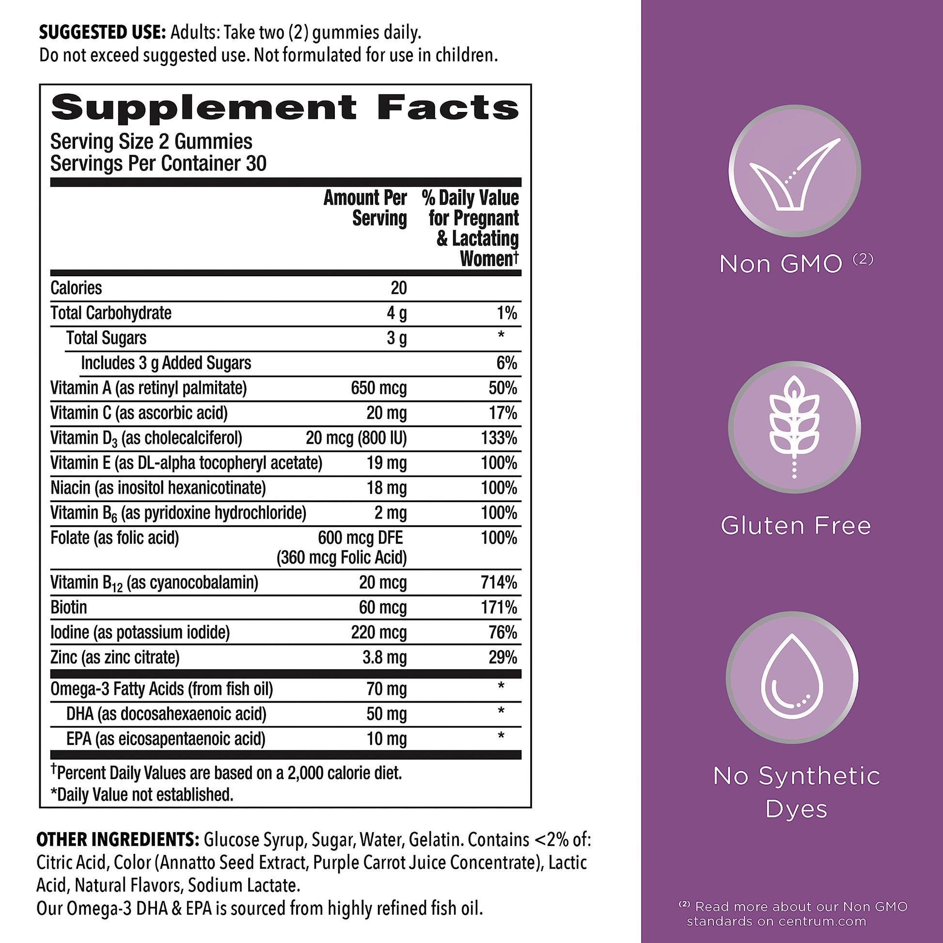 Centrum Prenatal Multivitamin Gummies with DHA and Folic Acid, Mixed Berry and Orange Flavors Centrum