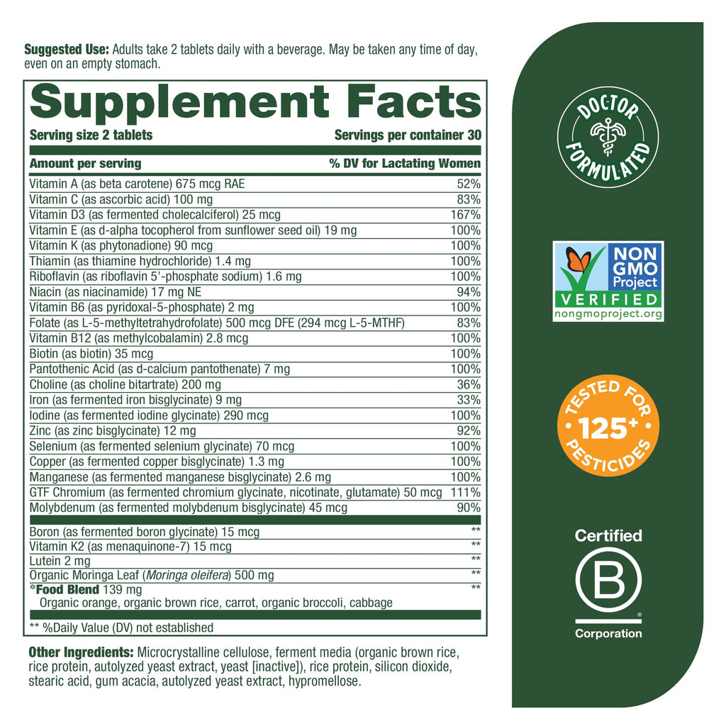 MegaFood Baby & Me 2 Postnatal Vitamins for Breastfeeding Moms with Folate