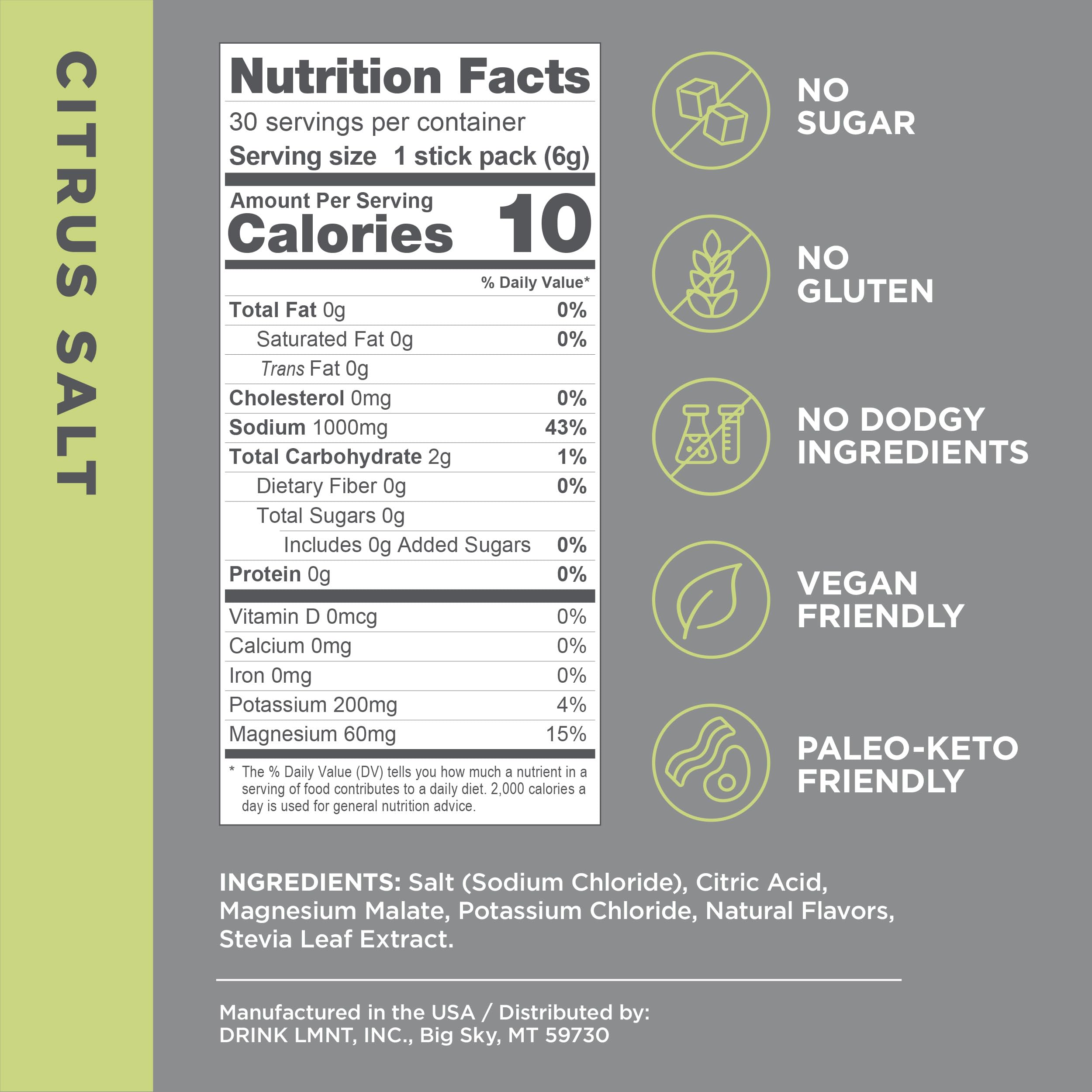 LMNT Zero-Sugar Electrolytes - Citrus Salt - Hydration Powder Packets | No Dodgy Ingredie