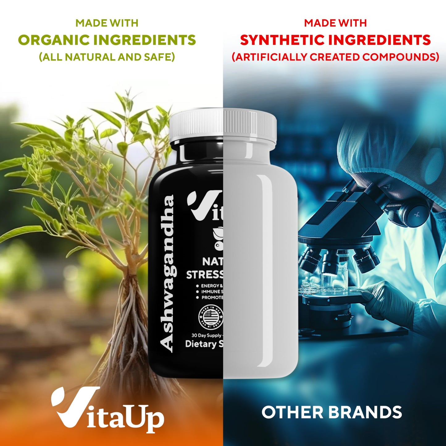 VitaUp Organic Ashwagandha Capsules 1310 mg - USA Made Ashwagandha Supplements