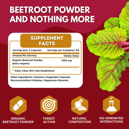 healblend Organic Nitric Oxide Beet Root Capsules 1300mg - Support Immune System, Nitric Oxide Booster - 120 Count
