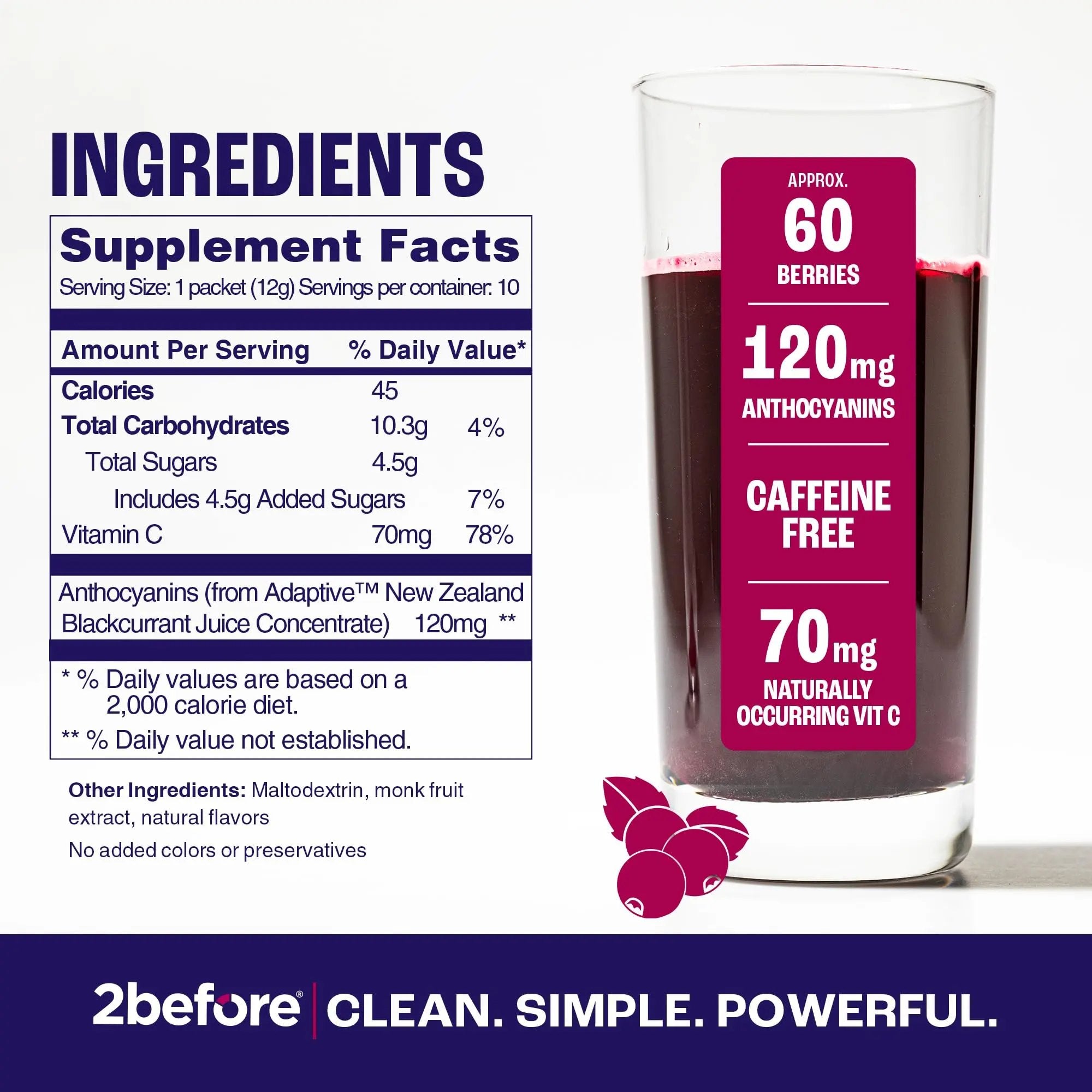 2before Blackcurrant I All Natural Vegan Pre Workout, with 120mg Caffeine I Clean Energy, Endurance, Recovery I Pre Workout Women and Men I 10 x Individual Packets I Informed Sports Certified