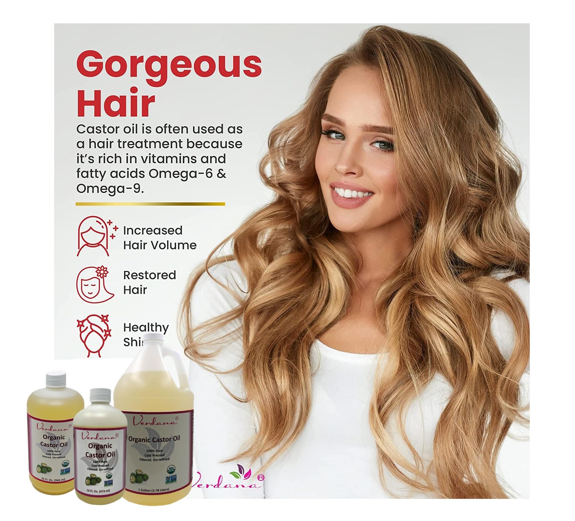 Verdana Organic Castor Oil – USDA Certified Organic – Cold Pressed, Unrefined, 100% Pure and Hexane Verdana