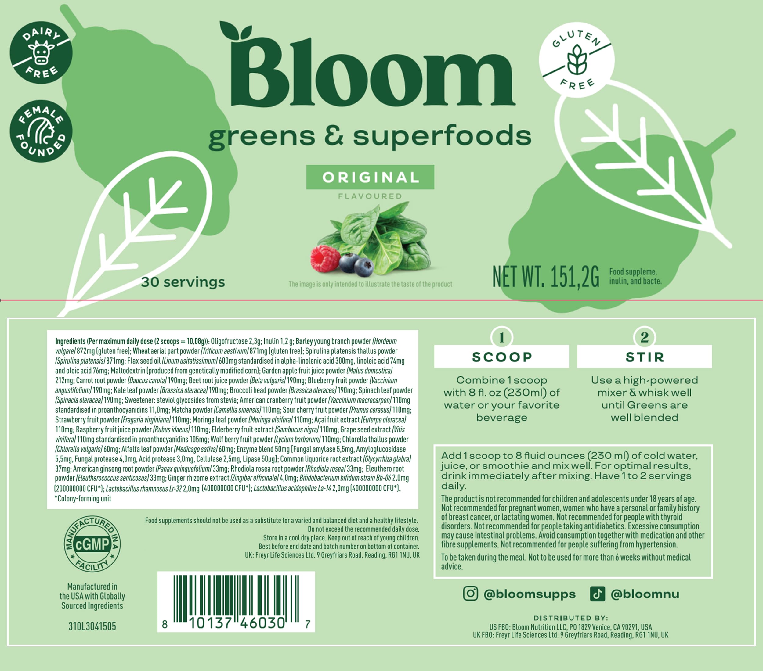 Bloom Nutrition Greens and Superfoods Powder for Digestive Health, Greens Powder Bloom Nutrition