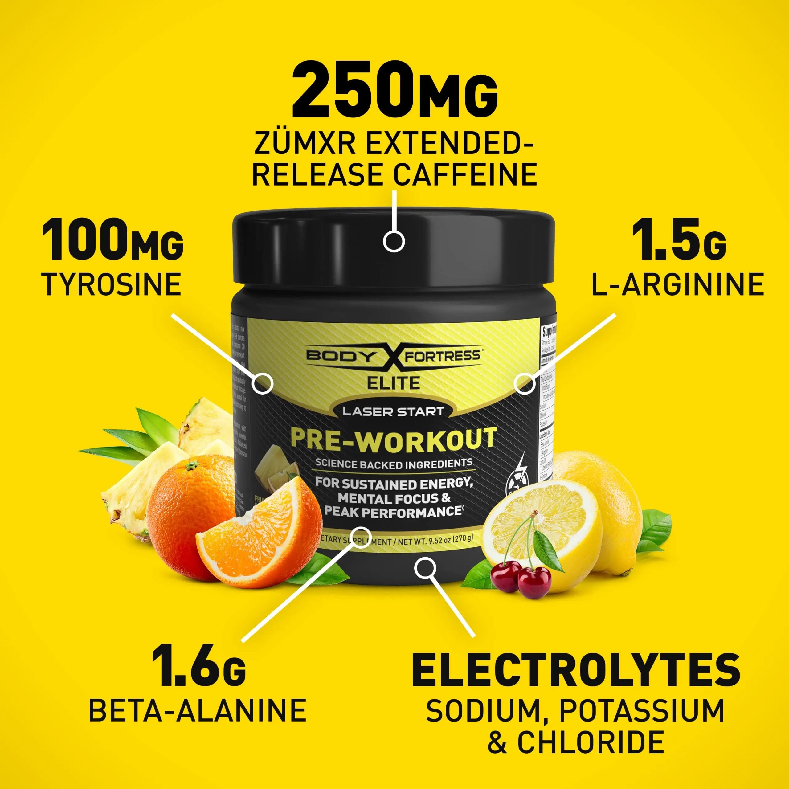 Body Fortress Elite Laser Start Pre-Workout Powder,ZümXR Caffeine for Sustained Energy Body Fortress
