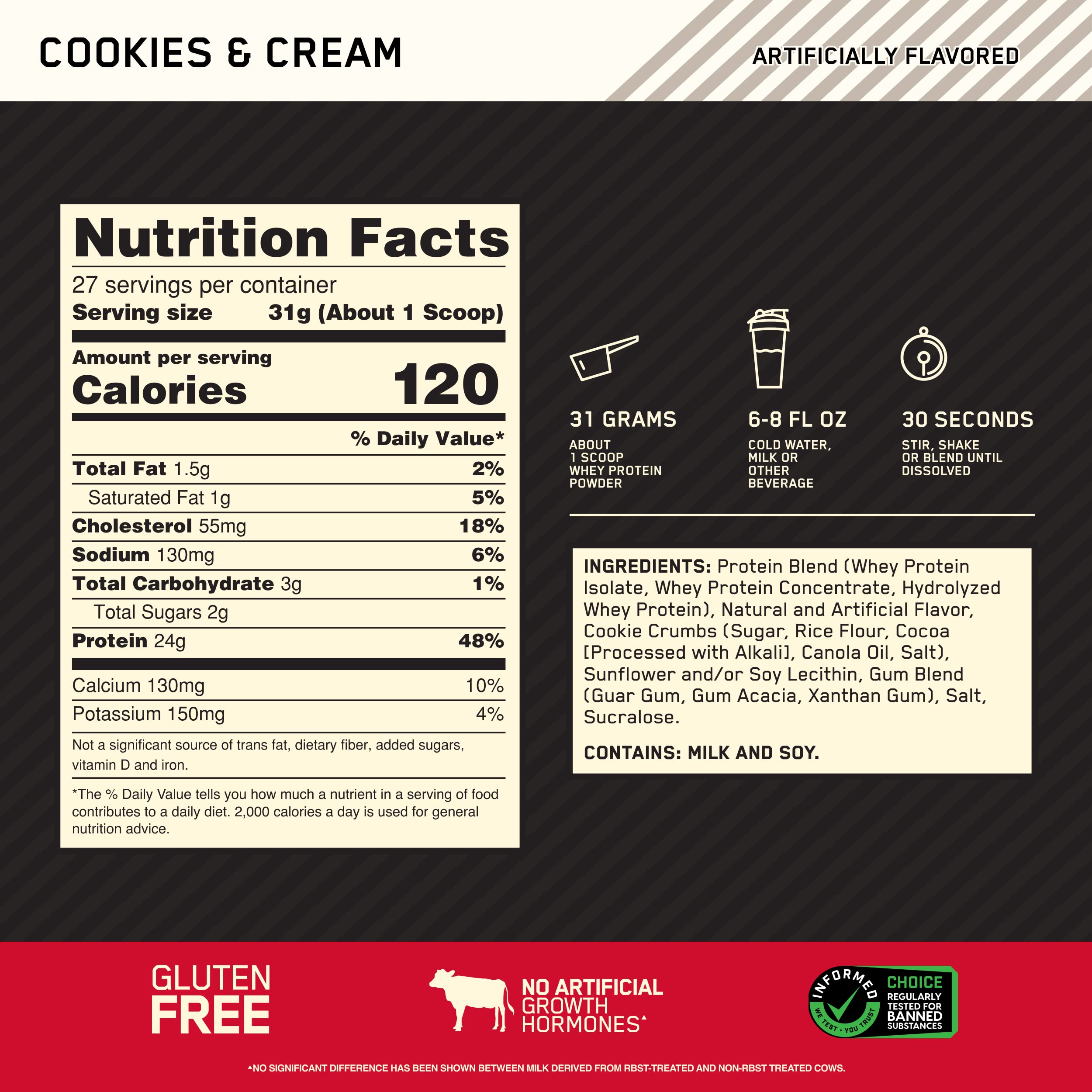 Optimum Nutrition Gold Standard 100% Whey Protein Powder, Cookies & Cream Optimum Nutrition