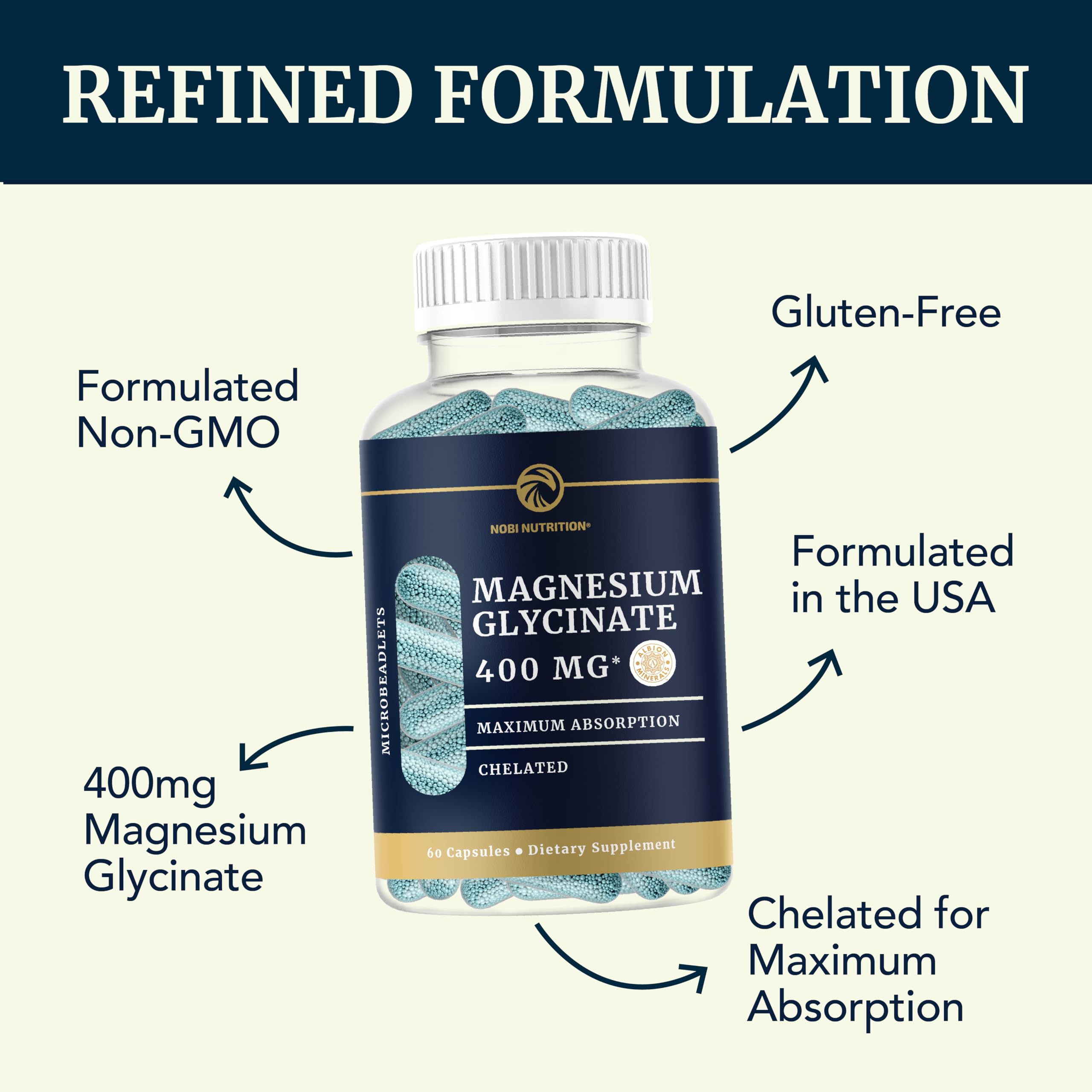 Magnesium Glycinate Supplement | Advanced Microbeadlets | Chelated for Maximum Nobi Nutrition
