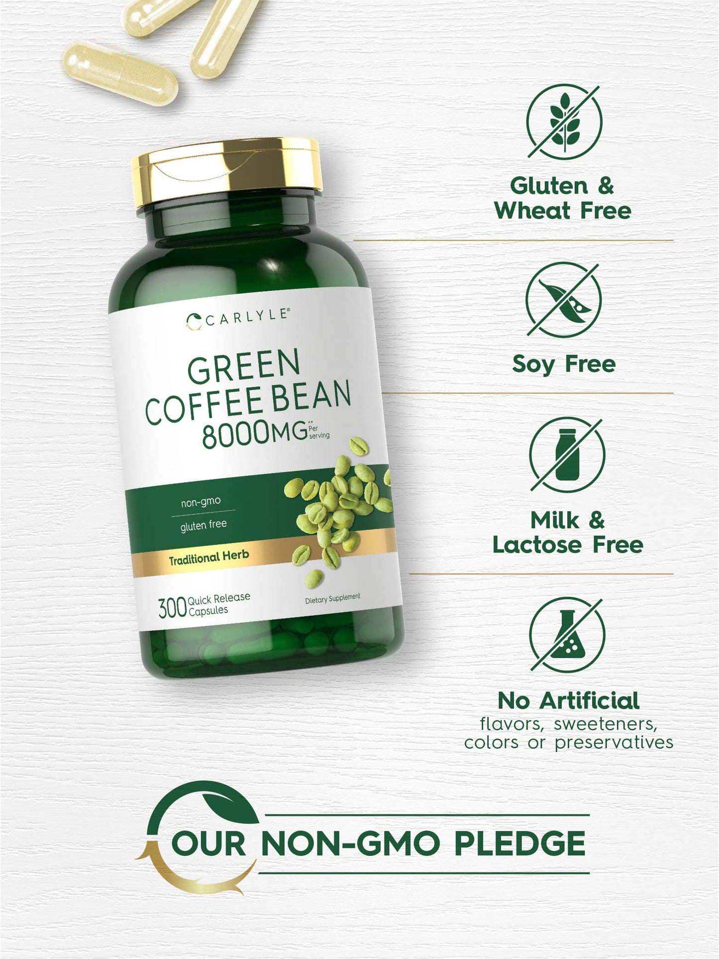 Carlyle Green Coffee Bean Extract | 8000 mg | 300 Capsules | Non-GMO and Gluten Free