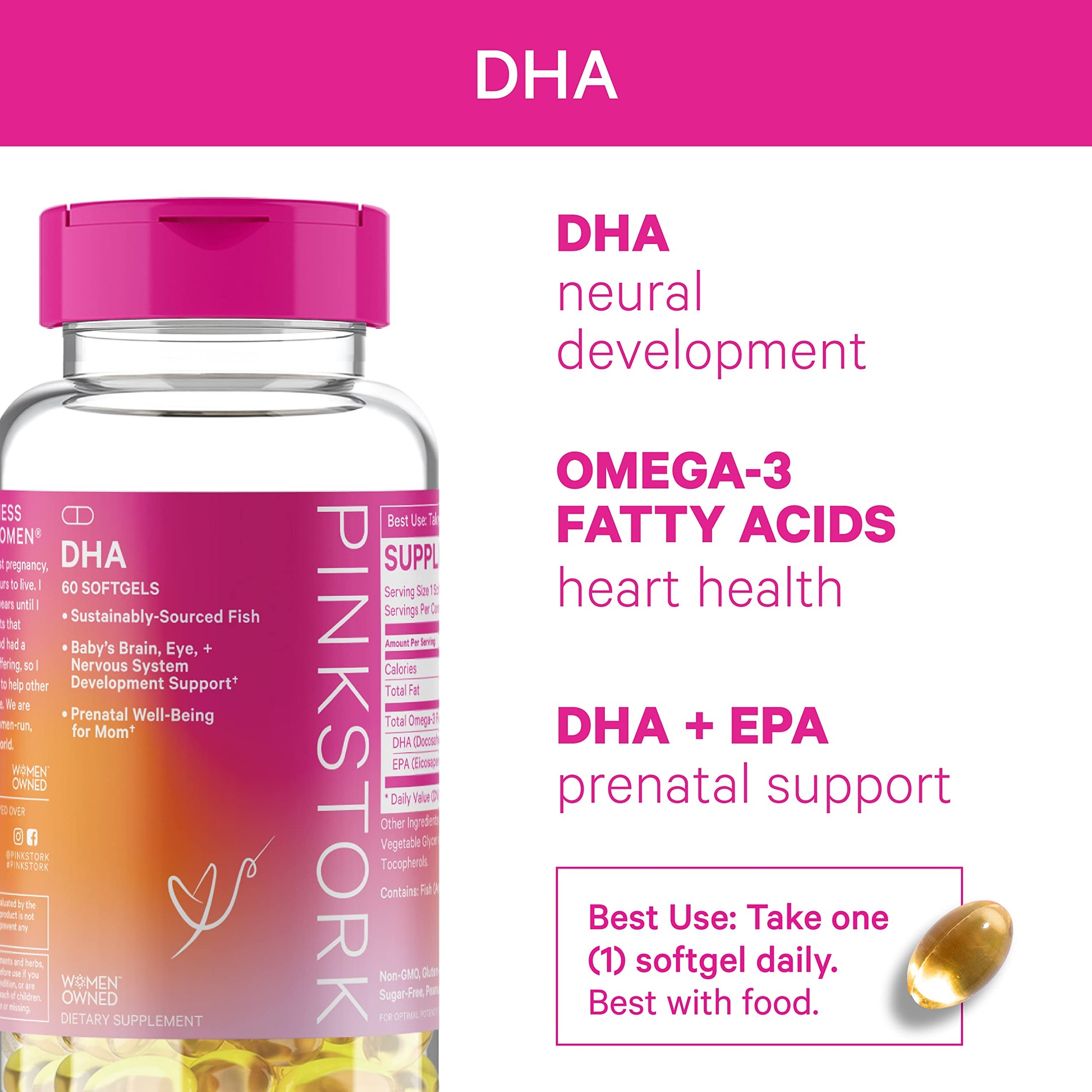 Pink Stork Liquid Prenatal Vitamin Bundle: Liquid Prenatal Vitamin with DHA and Folic Acid + Pro + DHA Pink Stork