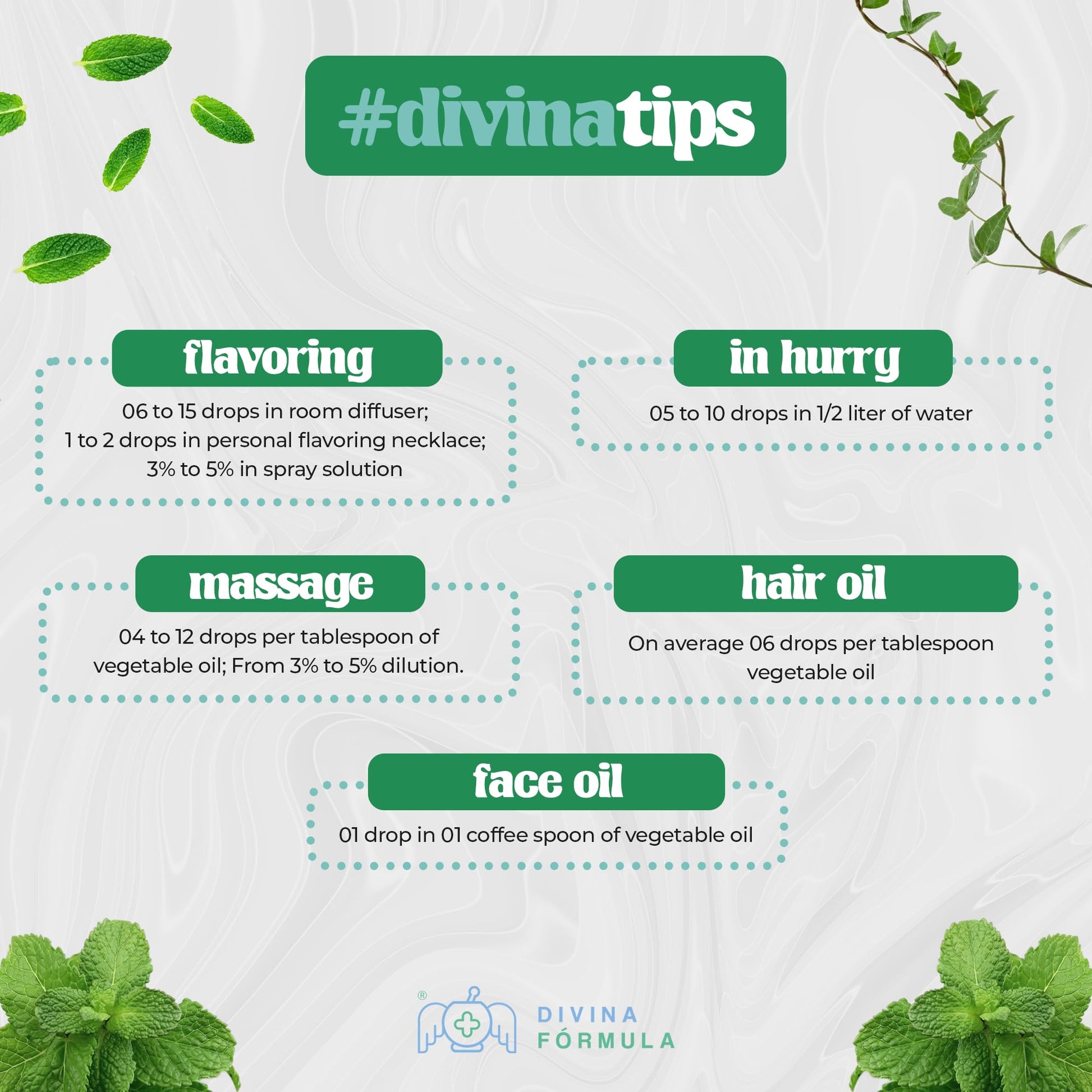 Divina Fórmula - 100% Pure Peppermint Essential Oil - Aromatherapy Oils, Essential Oils - Oil for Massage Divina FÓrmula