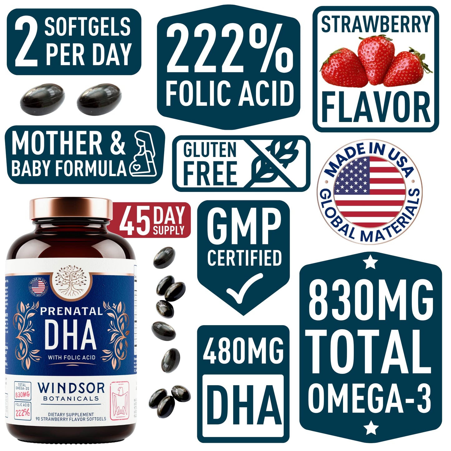 WINDSOR BOTANICALS Male Fertility Supplement and DHA with Folic Acid Prenatal Bundle