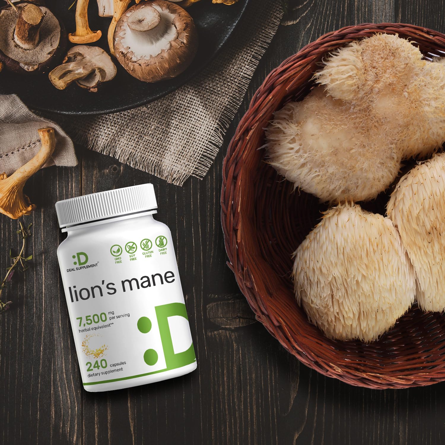 Lions Mane Mushroom Supplement, 7,500mg Per Serving, 240 Capsules – Active Fruiting DEAL SUPPLEMENT