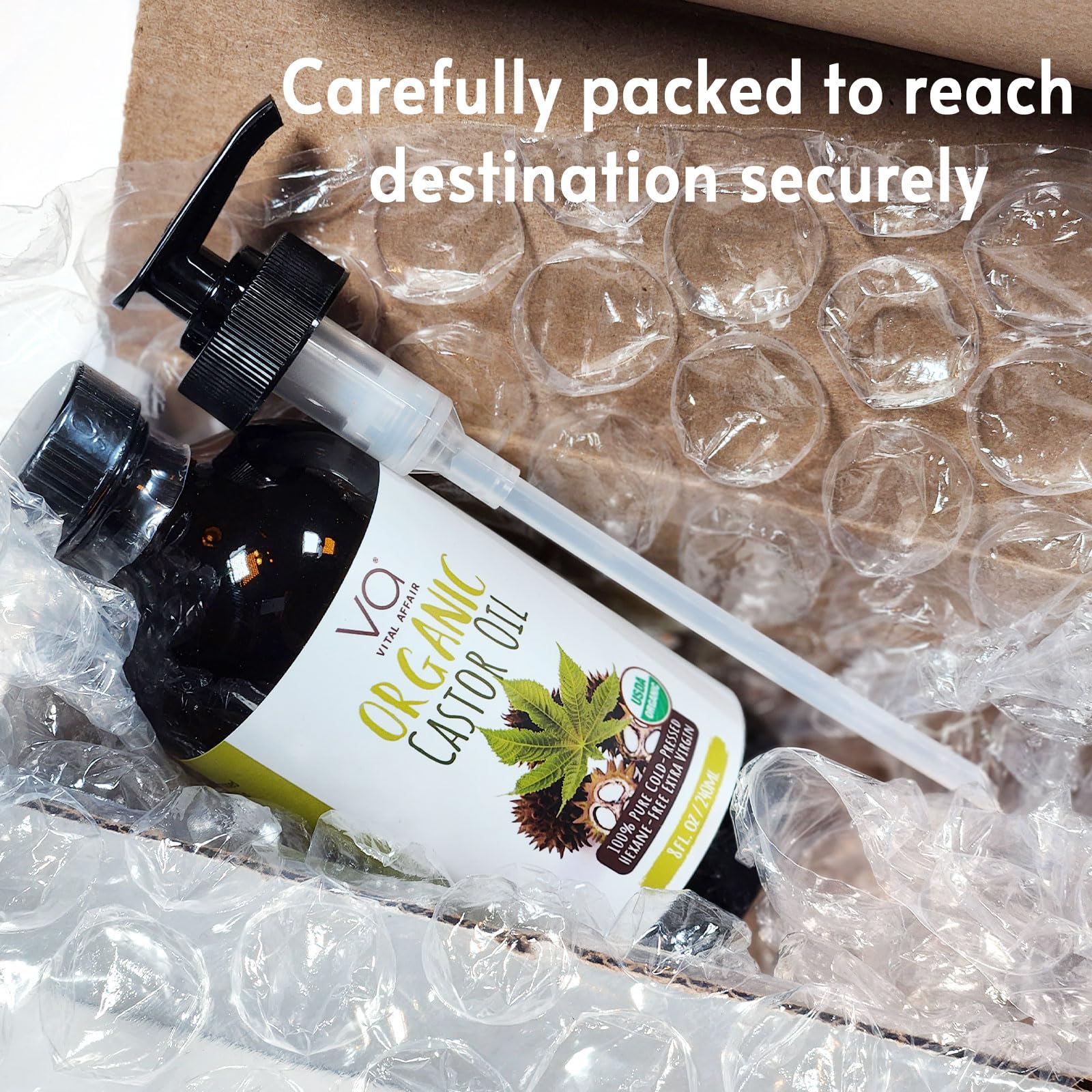 VITAL AFFAIR Castor Oil Organic Cold Pressed Unrefined Glass Bottle- USDA Certified Organic Castor Oil VITAL AFFAIR