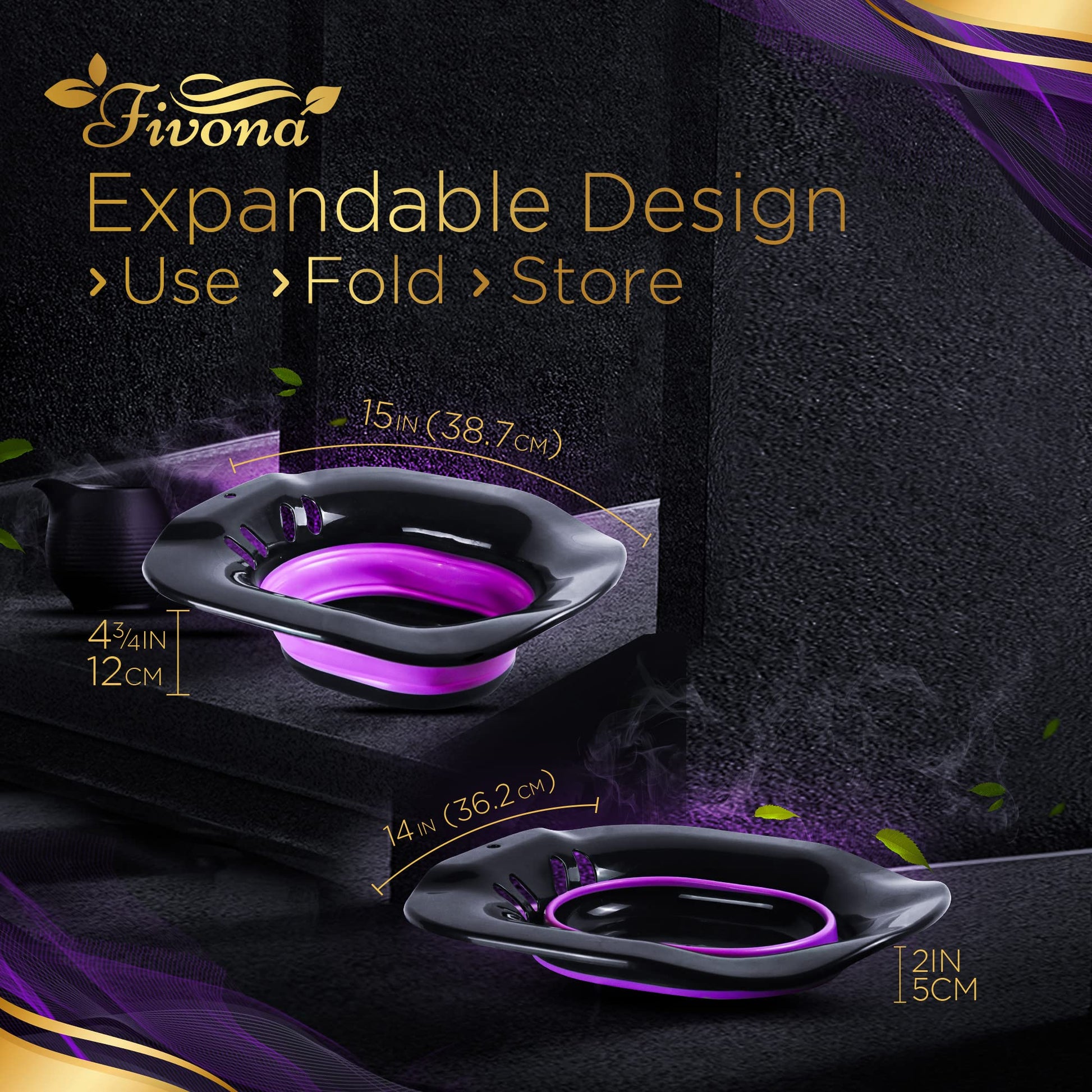 Fivona 3-in-1 Yoni Steam Kit Black - Foldable Over The Toilet Steamer Seat with Herbal Blend and Storage FIVONA