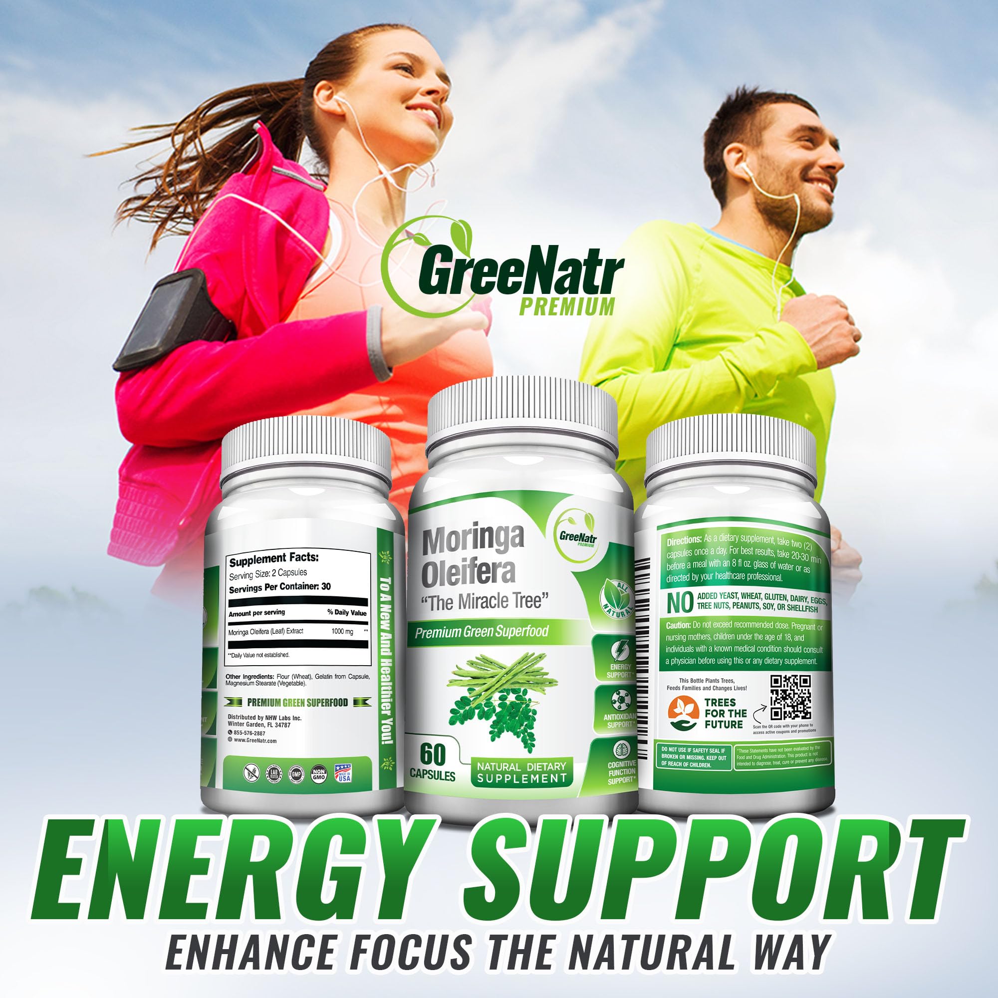 GreeNatr Pure Moringa Oleifera for Mood Enhancement Plus Menopause Support Complex for Hot Flashes GreeNatr