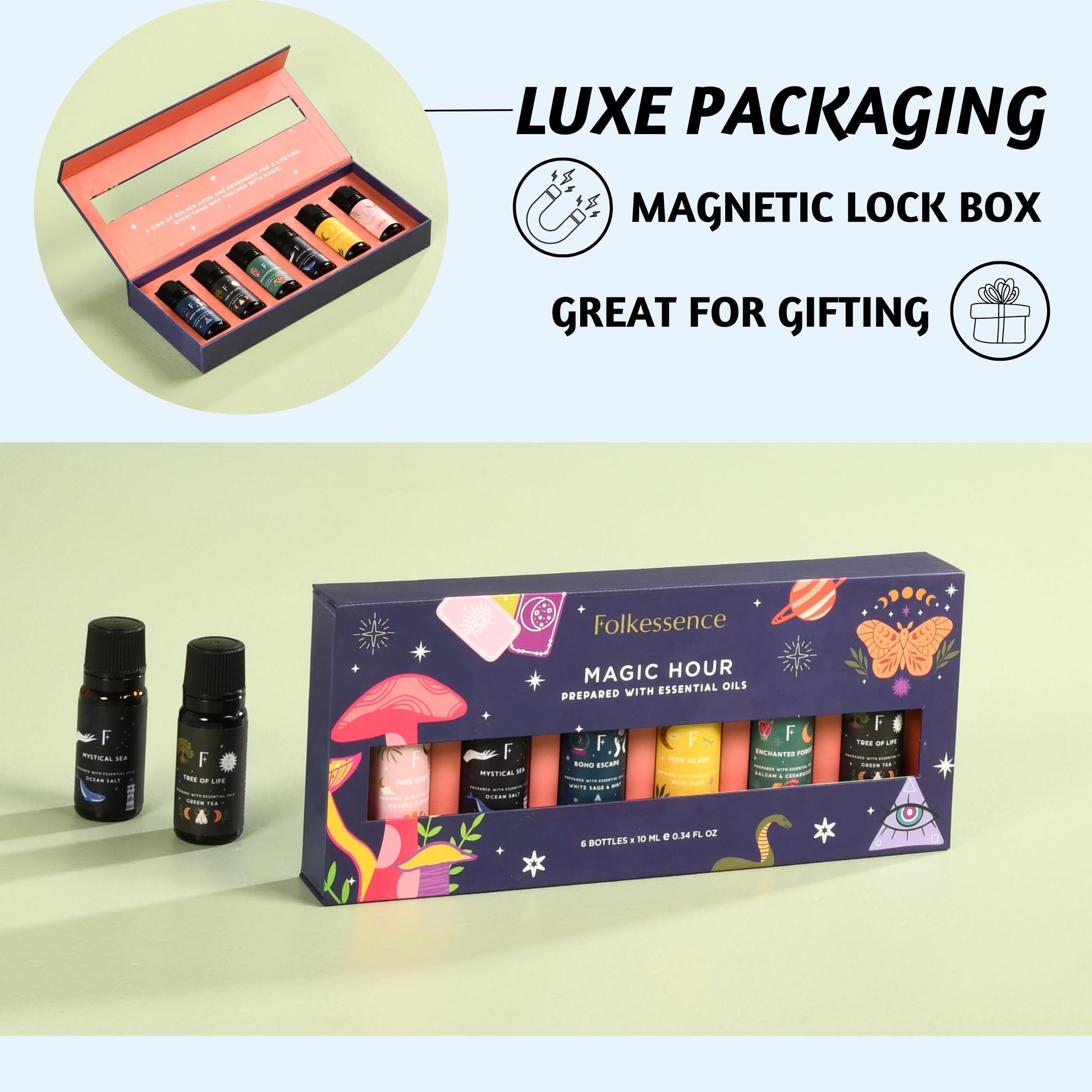 Folkulture Essential Oil Set for Diffuser, Set of 6, Aromatherapy Diffuser Oil Scents for Home Folkulture