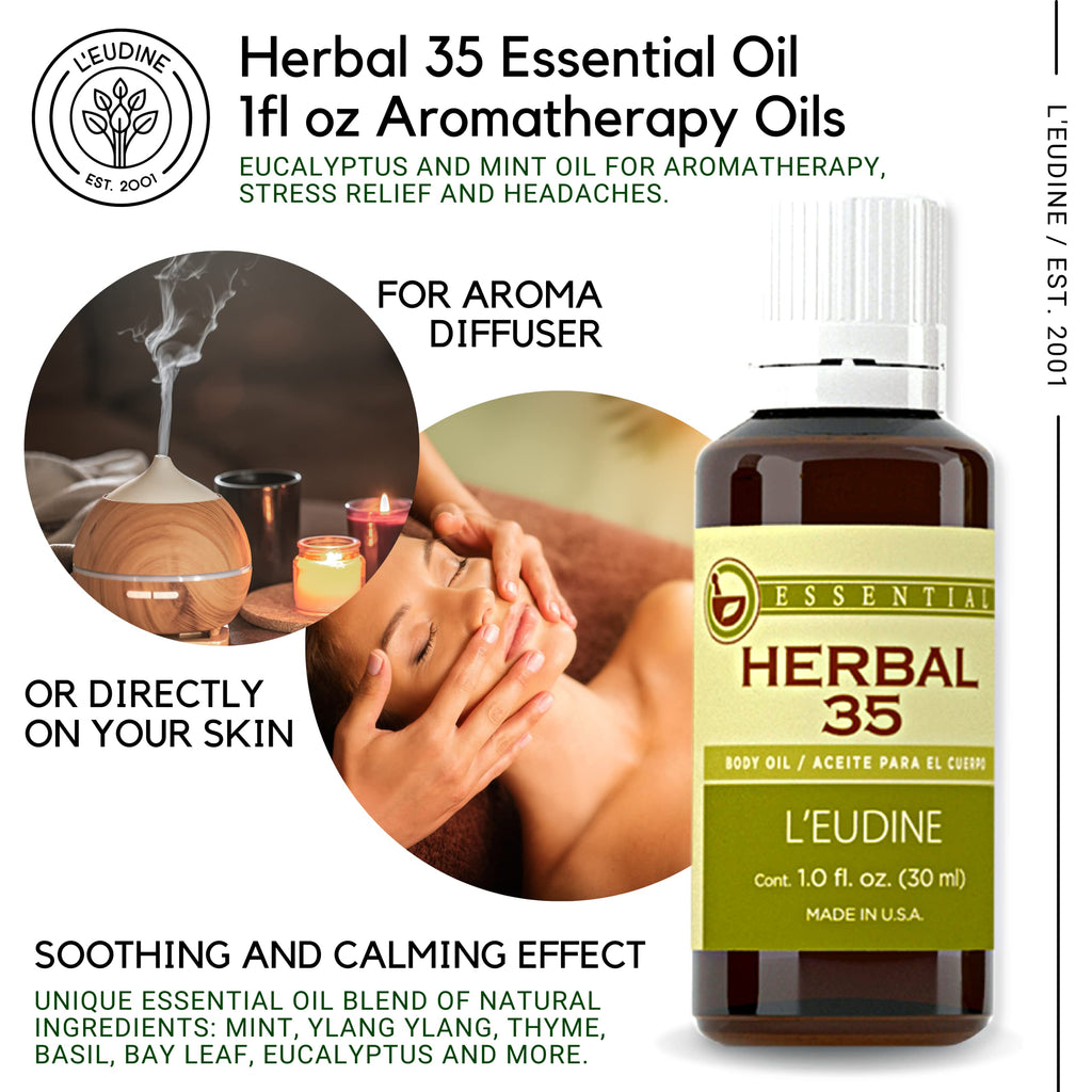 L'eudine Herbal 35 Essential Oil, Soothing and Calming Eucalyptus Essential Oil, Powerful Blend