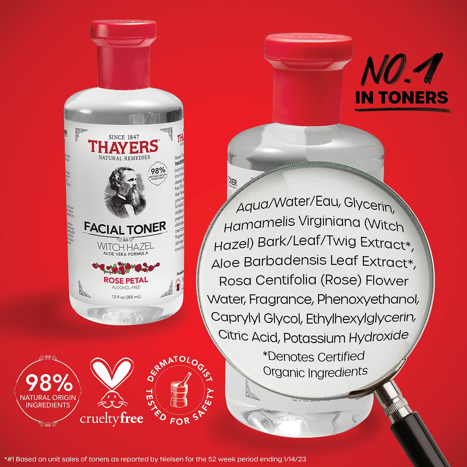 Thayers Alcohol-Free, Hydrating Rose Petal Witch Hazel Facial Toner 12 oz + 3oz THAYERS