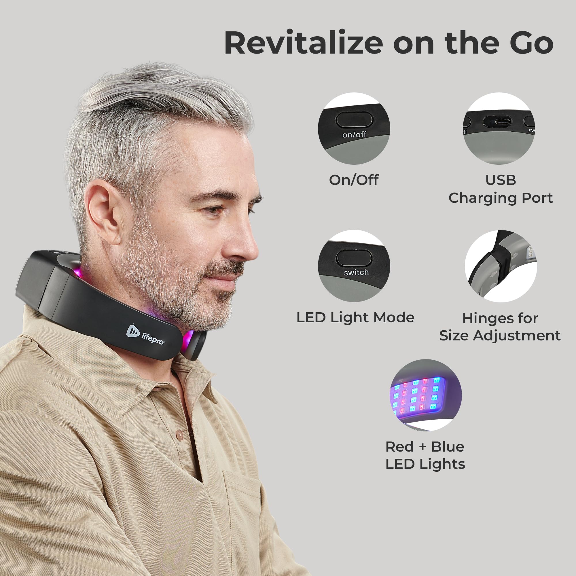 Lifepro Red Light Therapy for Neck - Compact & Rechargeable Red Light Therapy Device- On-The-Go