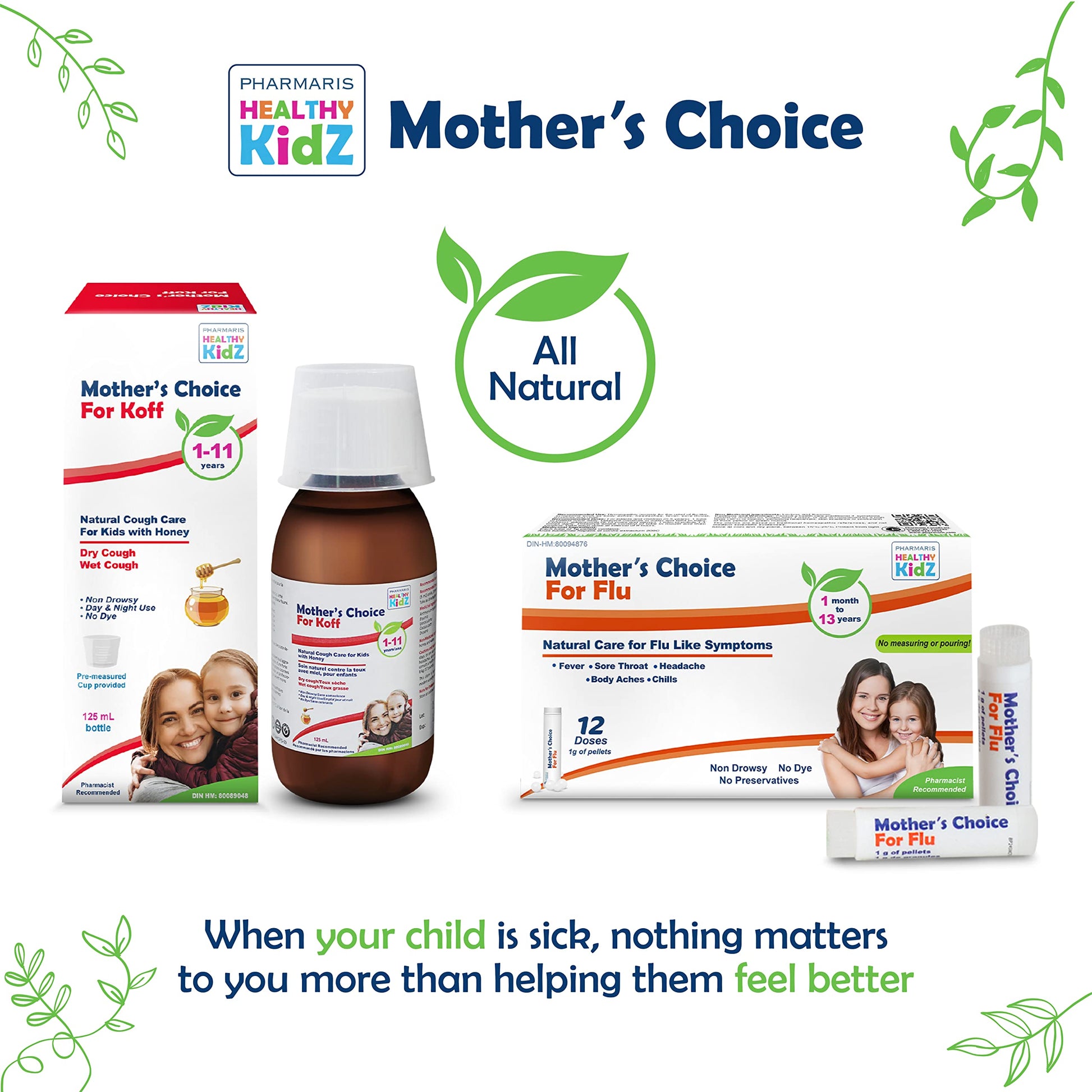 Mother’s Choice for Koff, for Dry and Wet Cough, Natural Cough Care for Kids with Honey, 125 ml PHARMARIS HEALTHY KIDZ MOTHER'S CHOICE