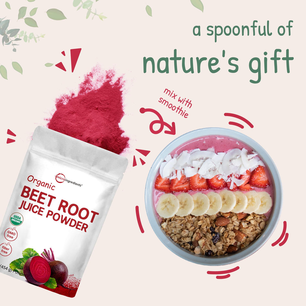 Micro Ingredients Organic Beet Root Powder, 1 Pound, Cold Pressed and Water Soluble