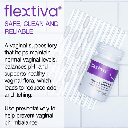 Flextiva Boric Acid Vaginal Suppositories - Boric Acid Pills for Women - Vaginal Health pH Balance for Women