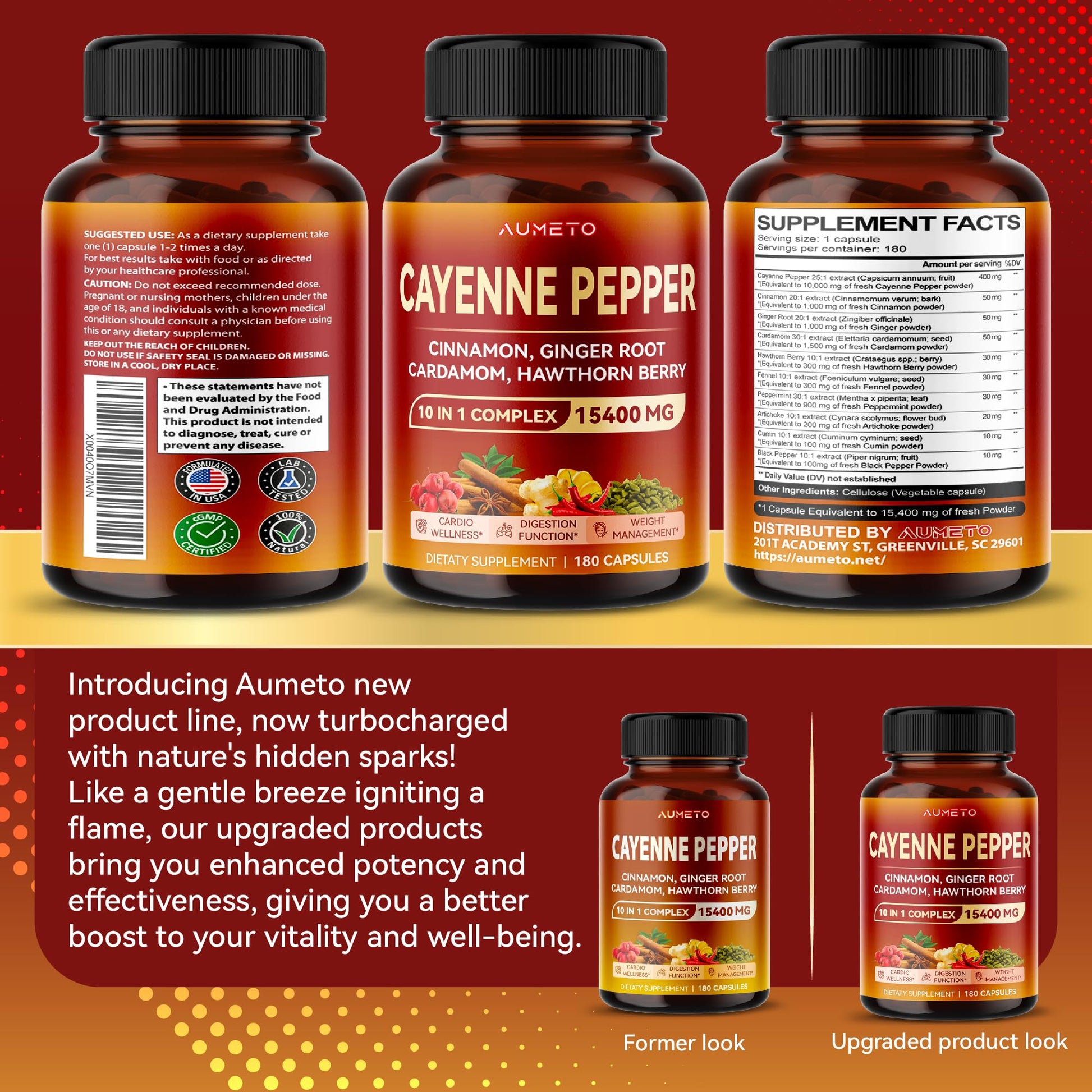 AUMETO Cayenne Pepper 15,400mg Ultra Complex with Cinnamon, Ginger Root, Cardamom AUMETO
